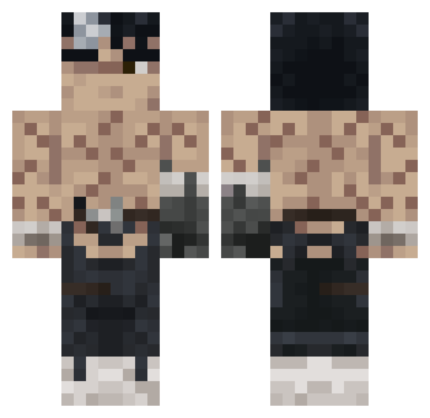 HeaterMan Minecraft skin, front and back view