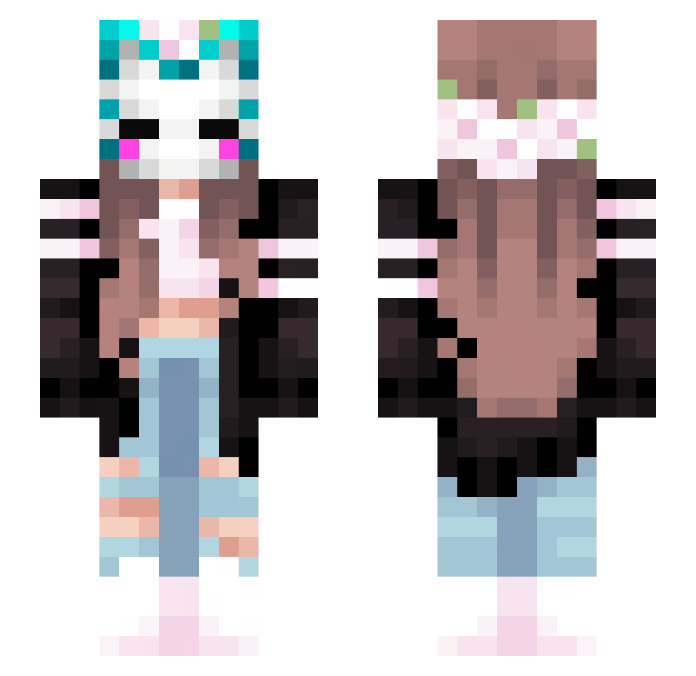 Squidays Minecraft skin, front and back view