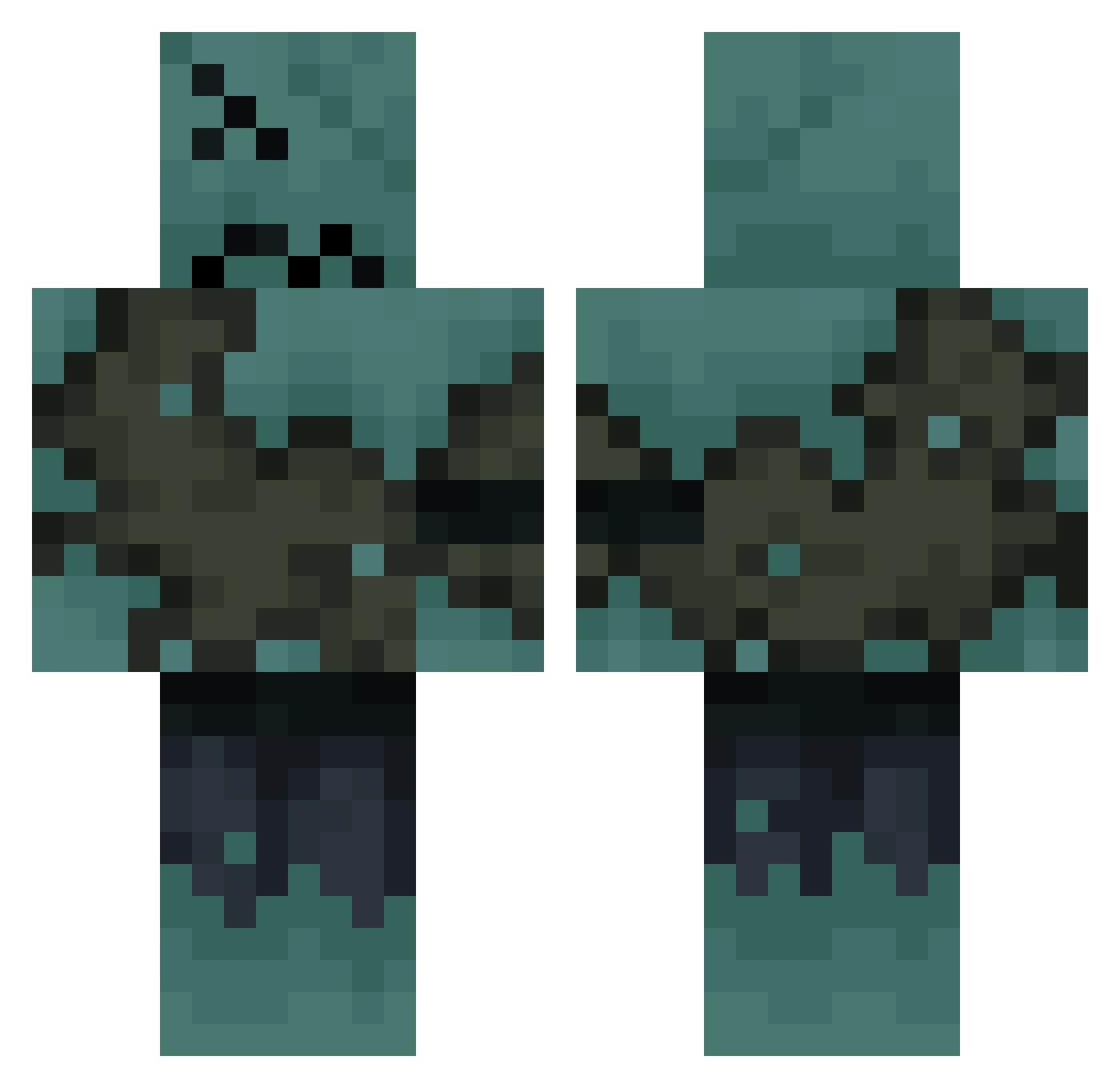 Unsurfaced Minecraft skin, front and back view