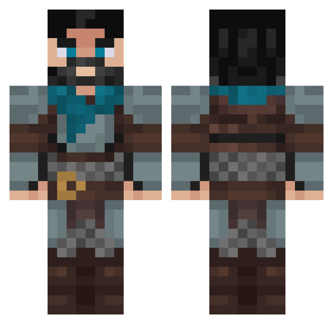 StacheBro Minecraft skin, front and back view