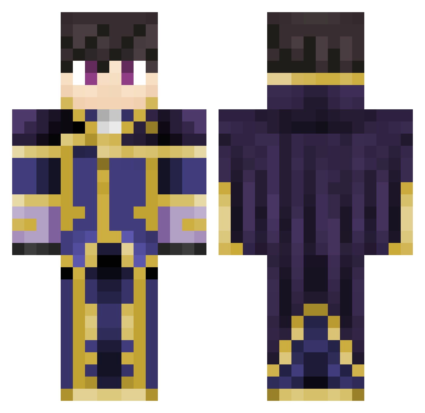 leviYT Minecraft skin, front and back view