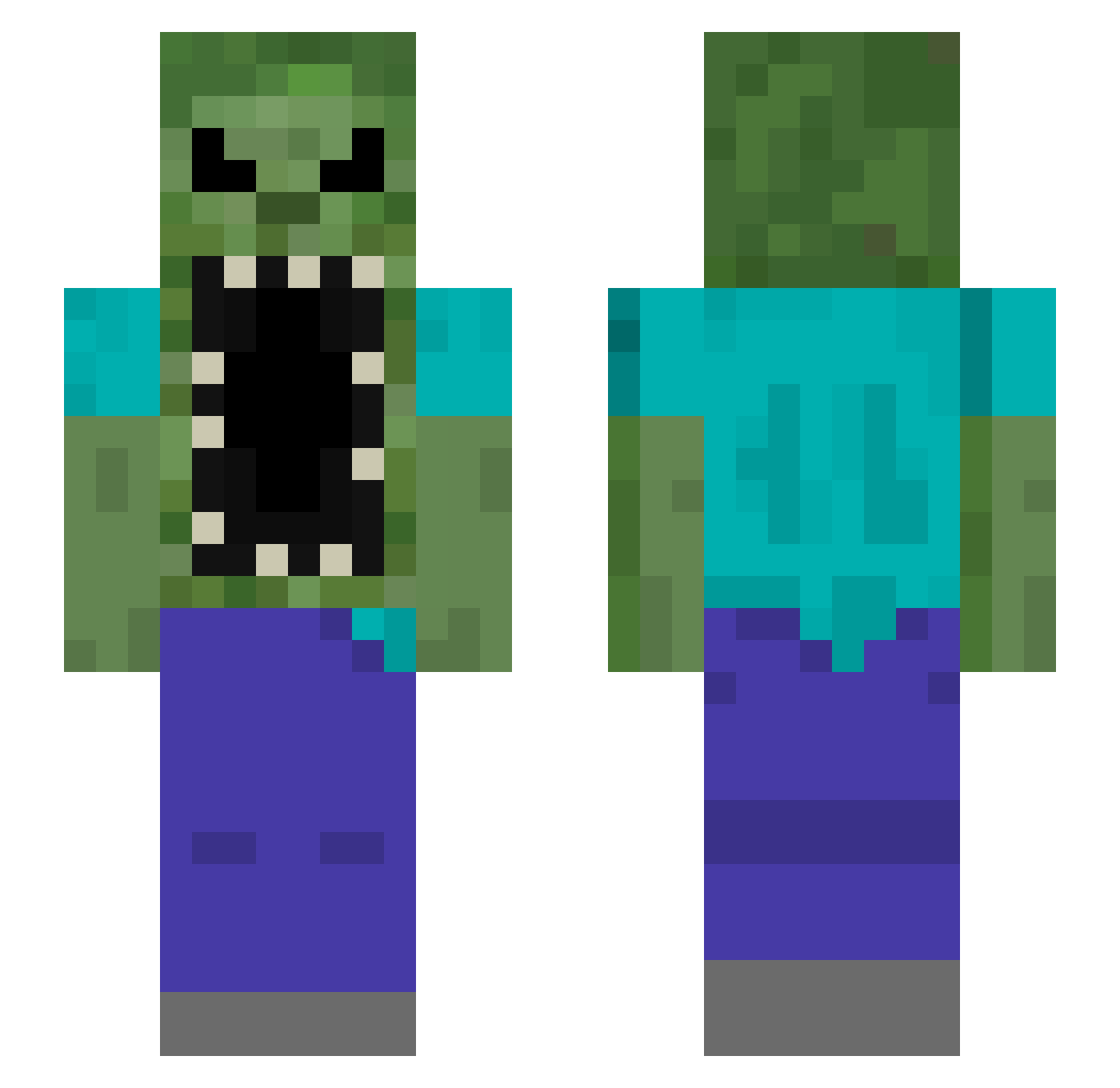 Zombiev4 Minecraft skin, front and back view