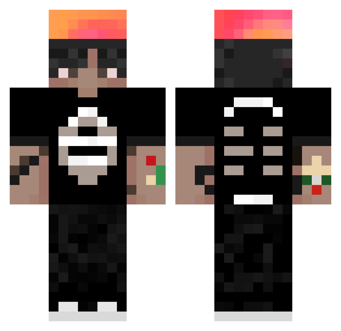 xinvader Minecraft skin, front and back view