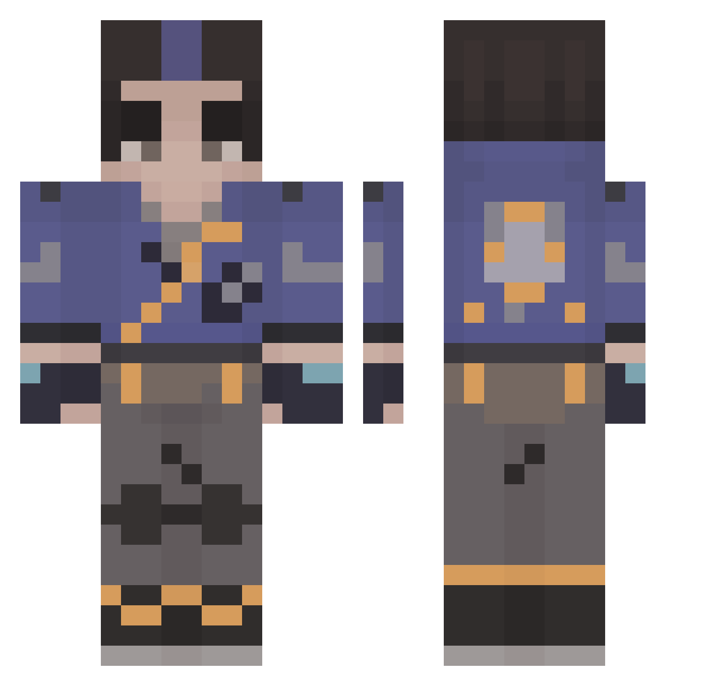 Stevexc Minecraft skin, front and back view