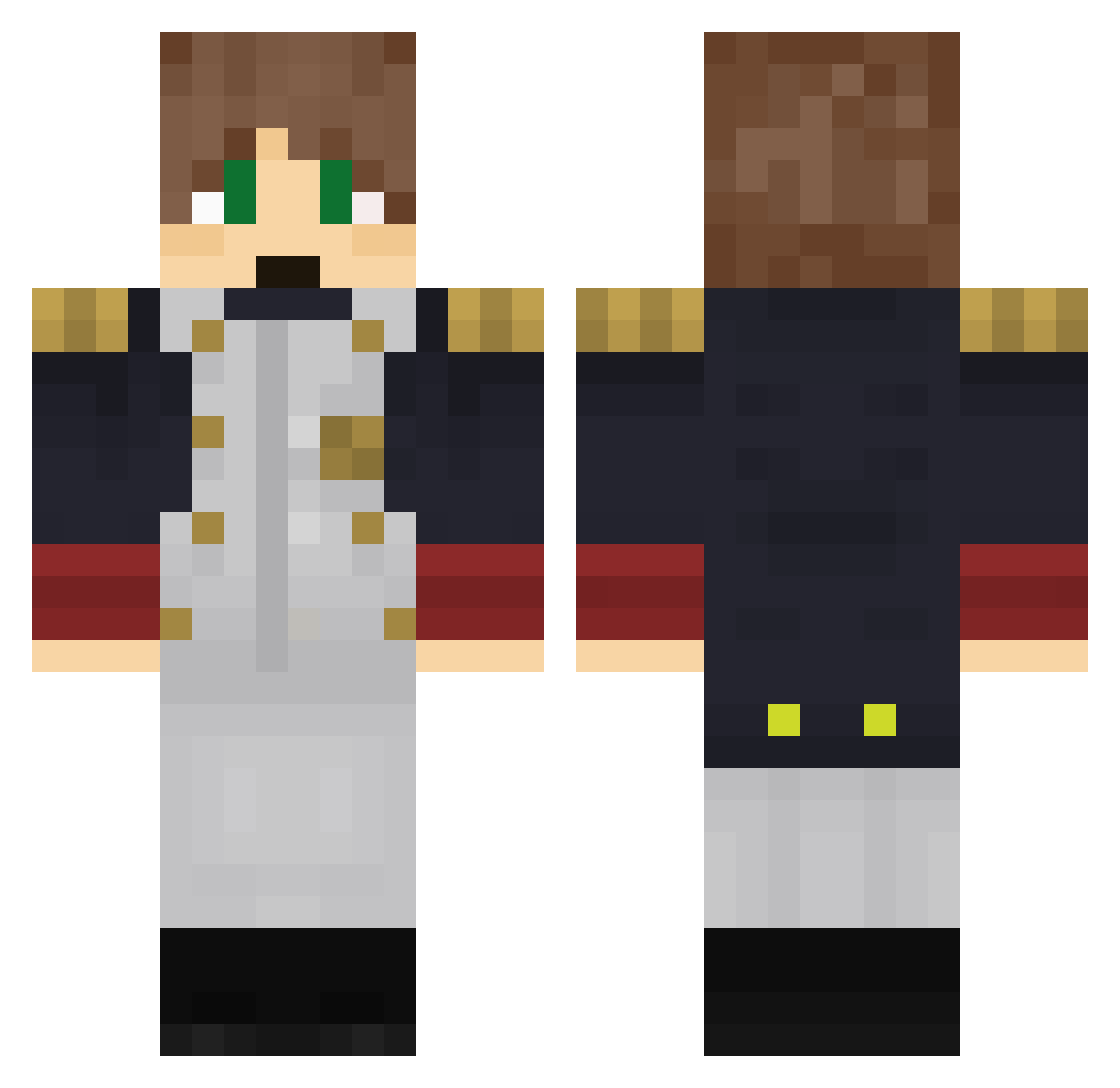 Pipley Minecraft skin, front and back view