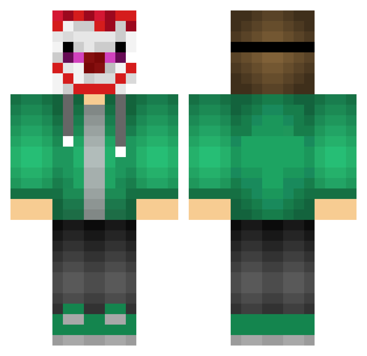Excavateed Minecraft skin, front and back view
