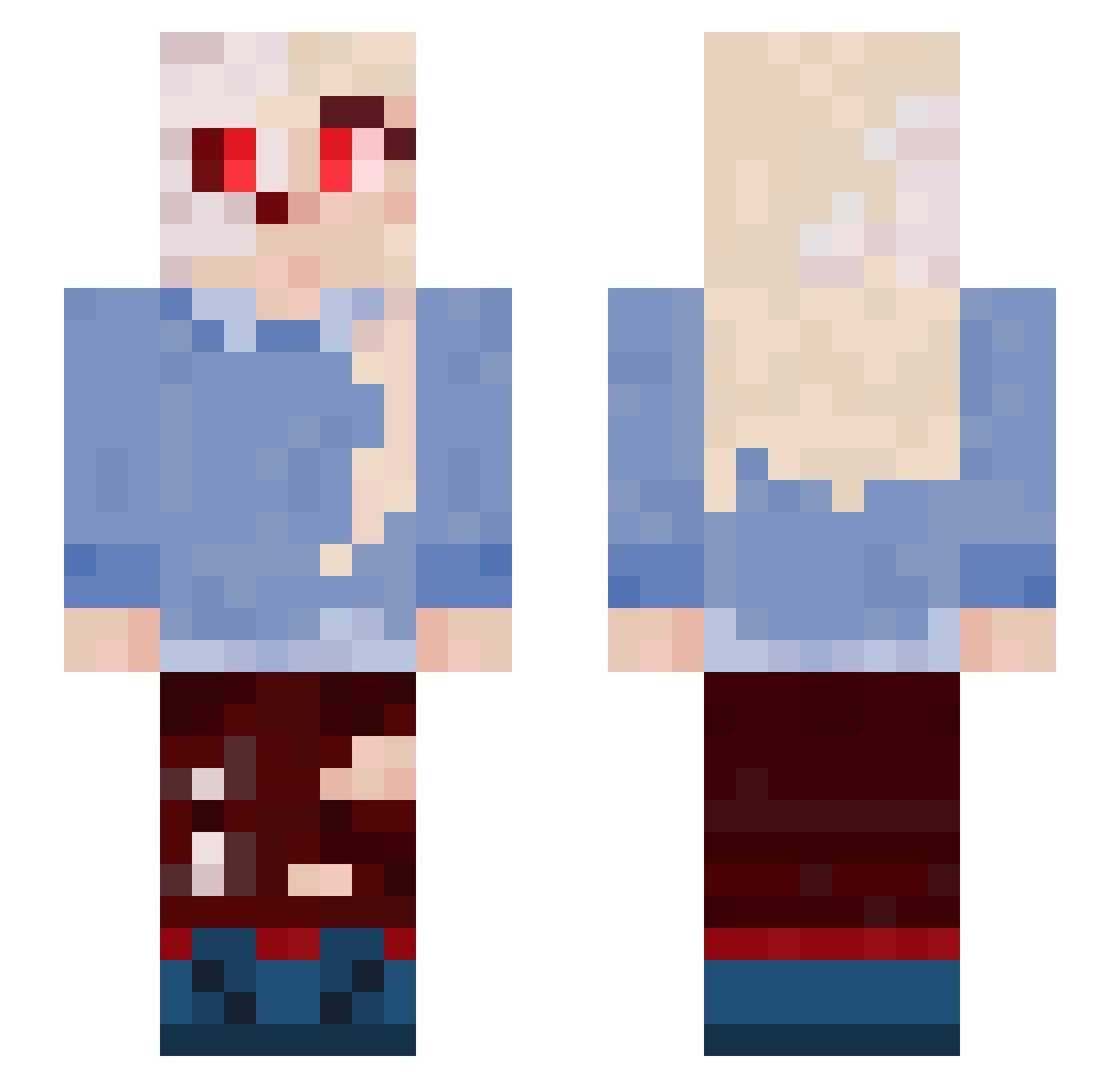 UnSinged Minecraft skin, front and back view