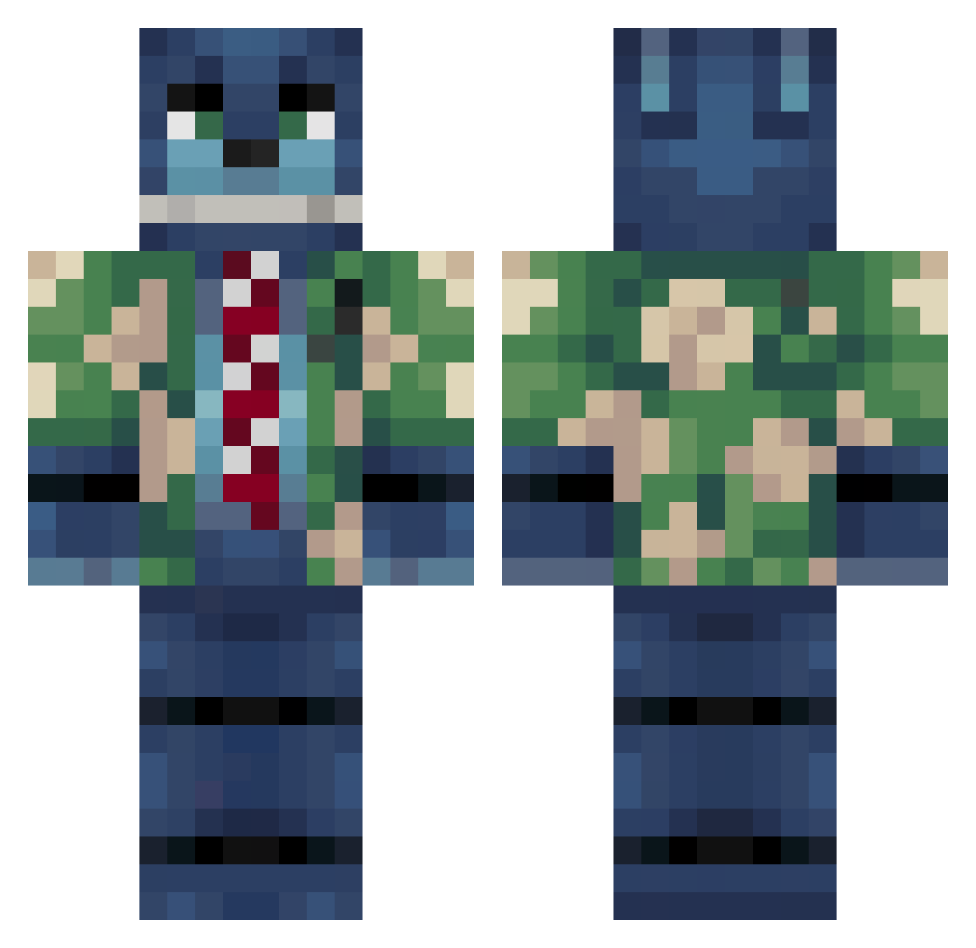 Dripfredbear Minecraft skin, front and back view