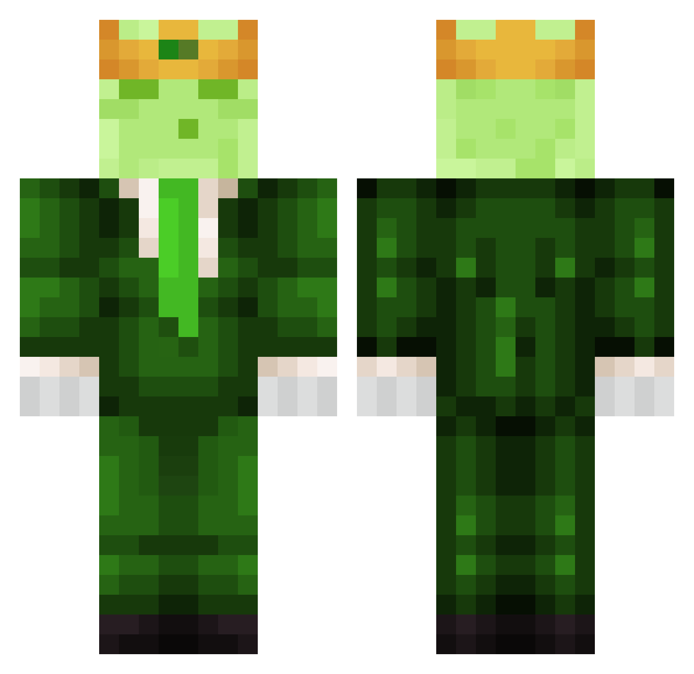 Limelifyed Minecraft skin, front and back view