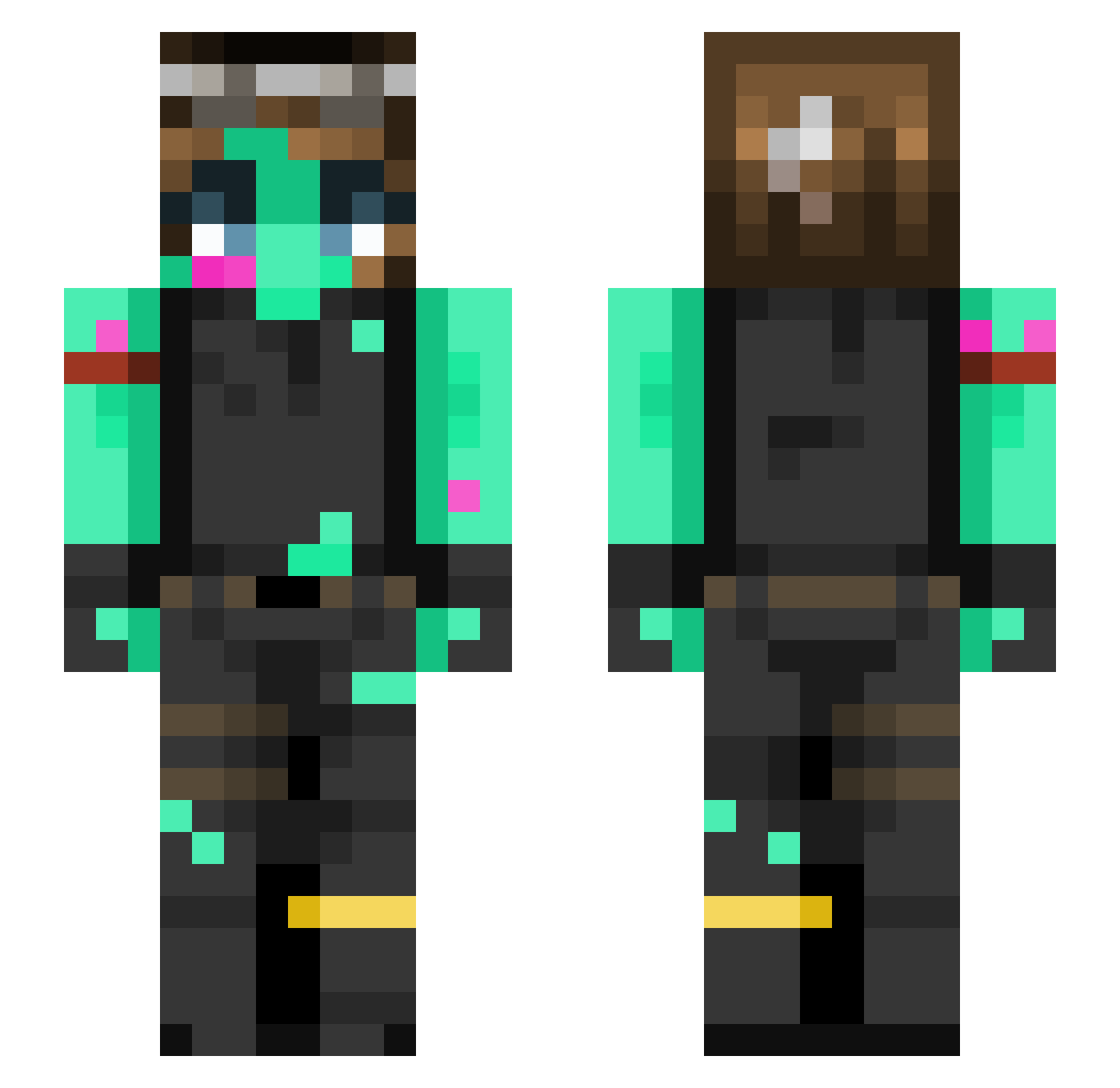 KizaIsBad Minecraft skin, front and back view