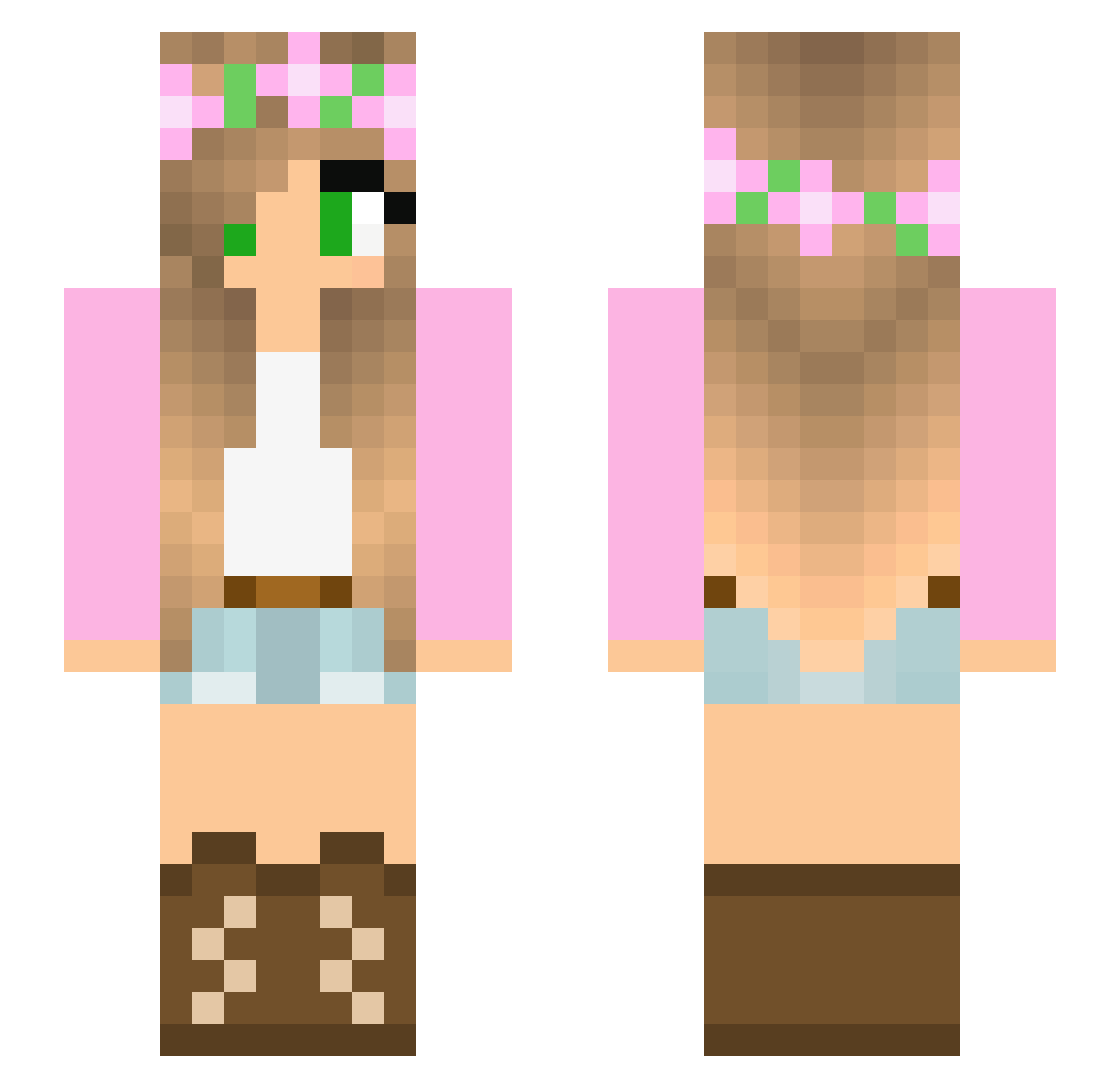 Unbocused Minecraft skin, front and back view