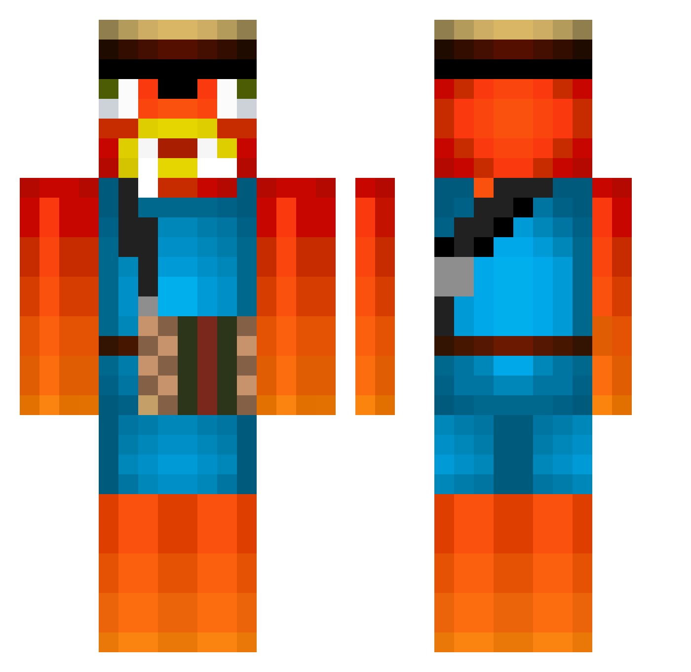 Fuxxion Minecraft skin, front and back view