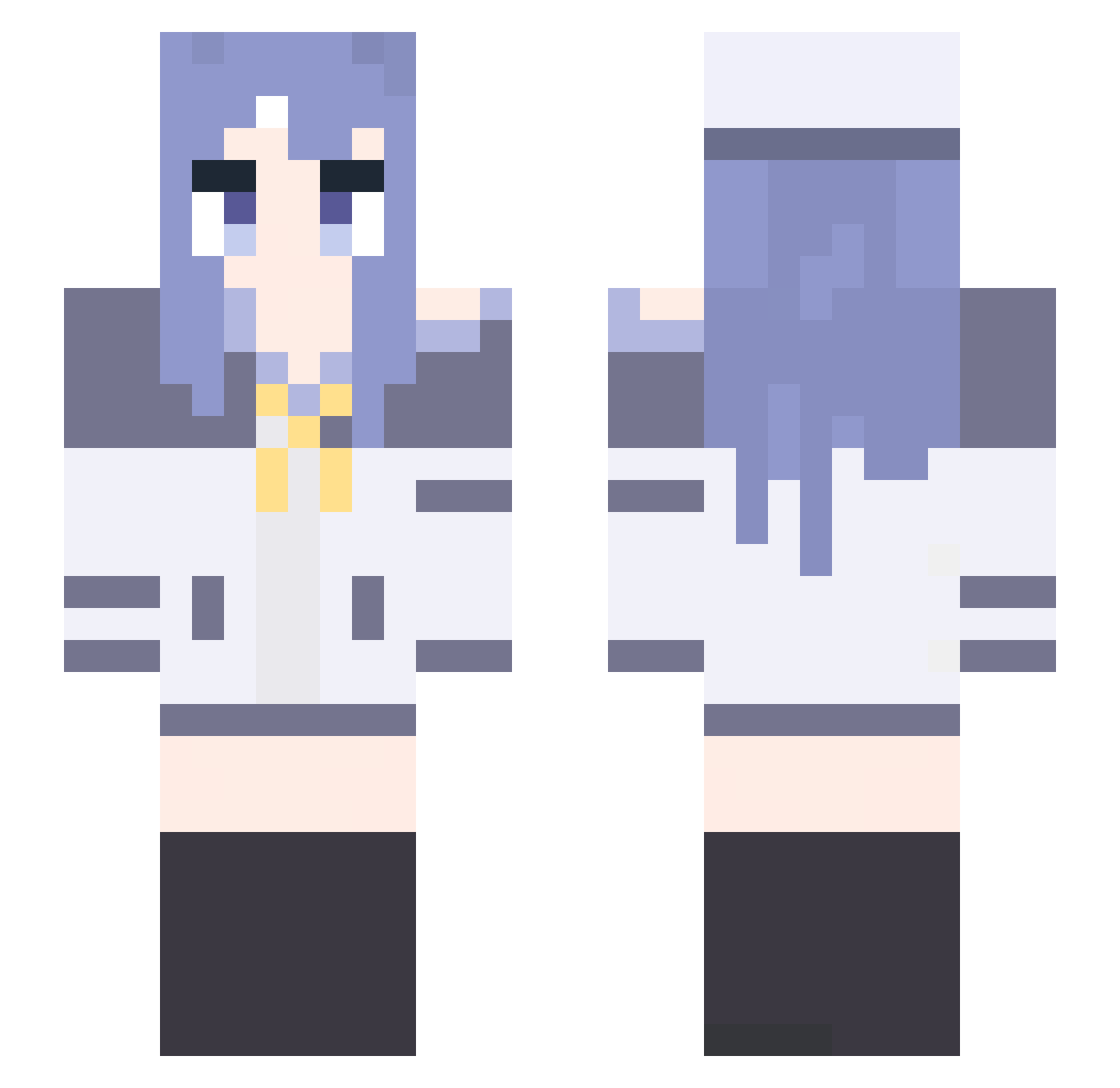Hanenya Minecraft skin, front and back view