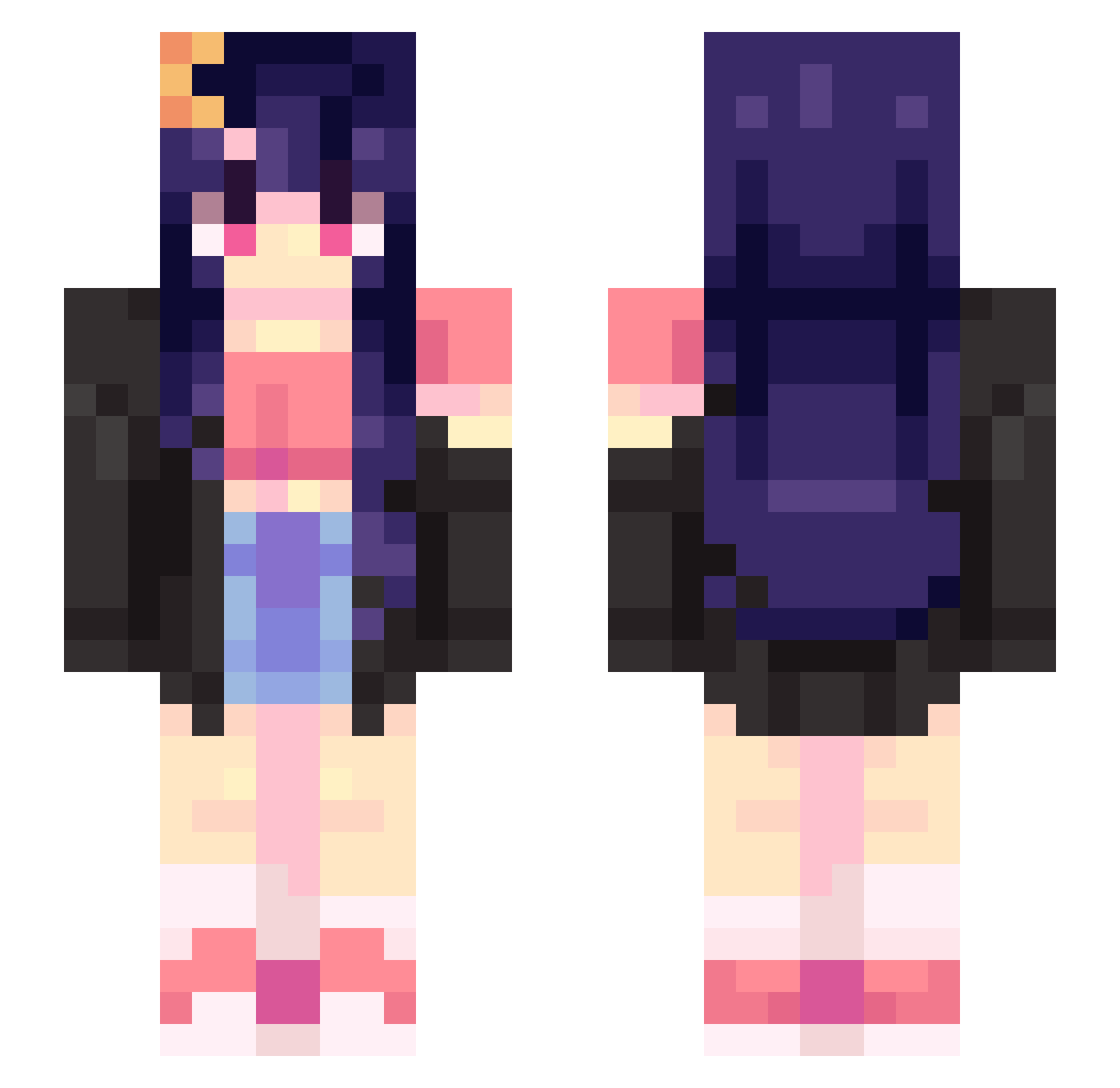 WhysperNyx Minecraft skin, front and back view