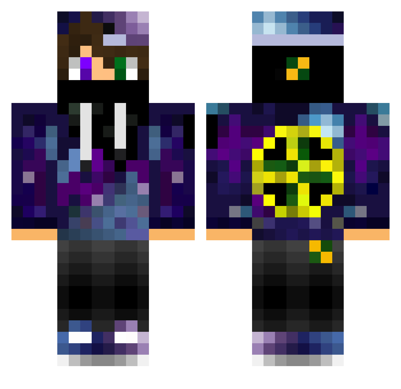 Yqnick Minecraft skin, front and back view