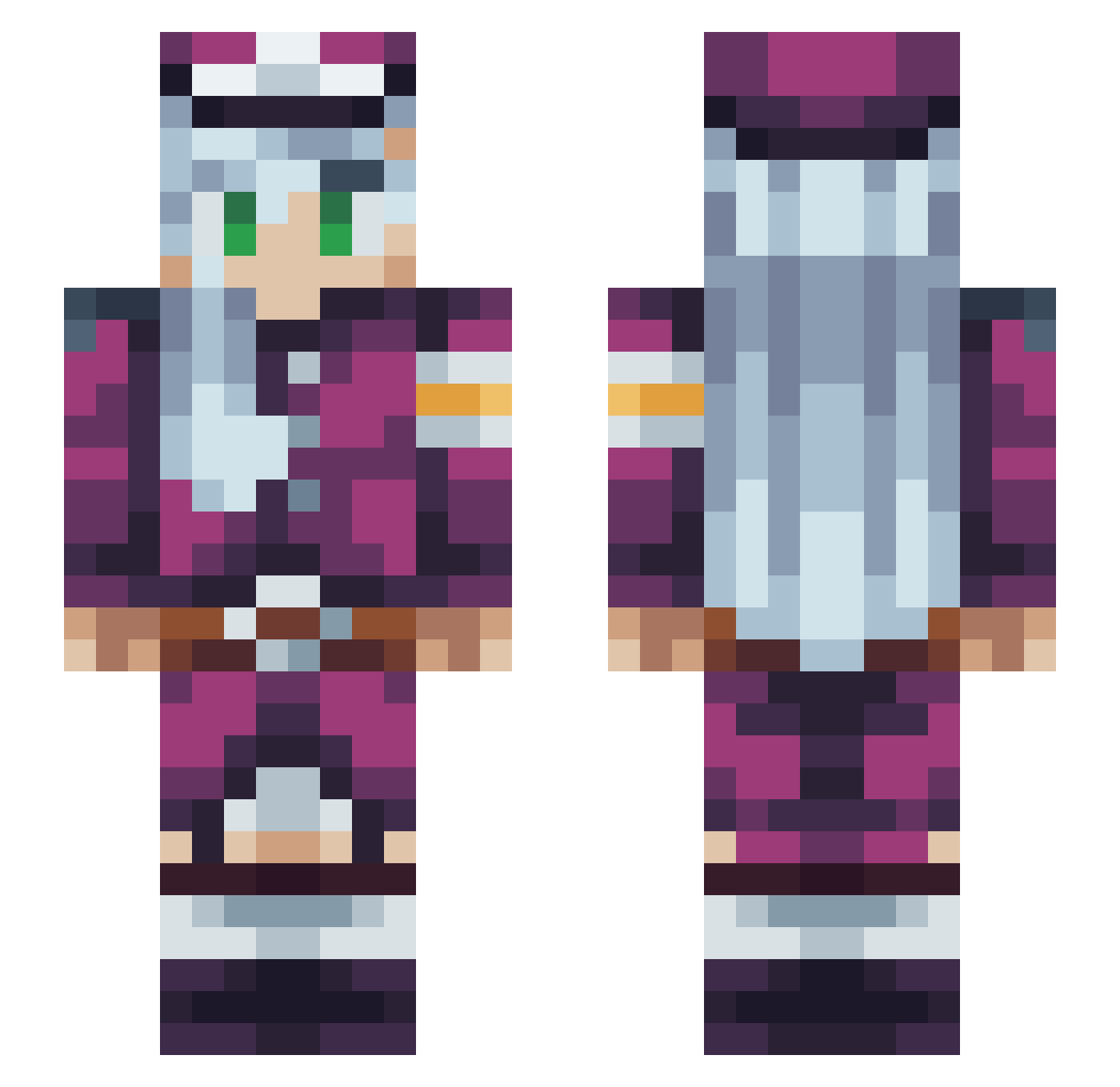 _xBott Minecraft skin, front and back view