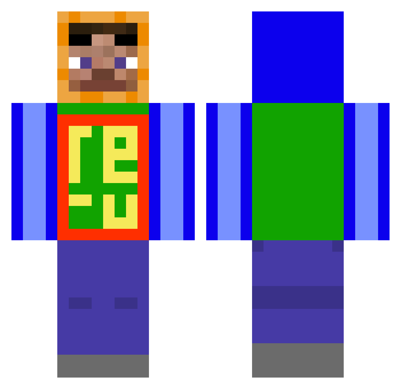 KmOS_12345 Minecraft skin, front and back view