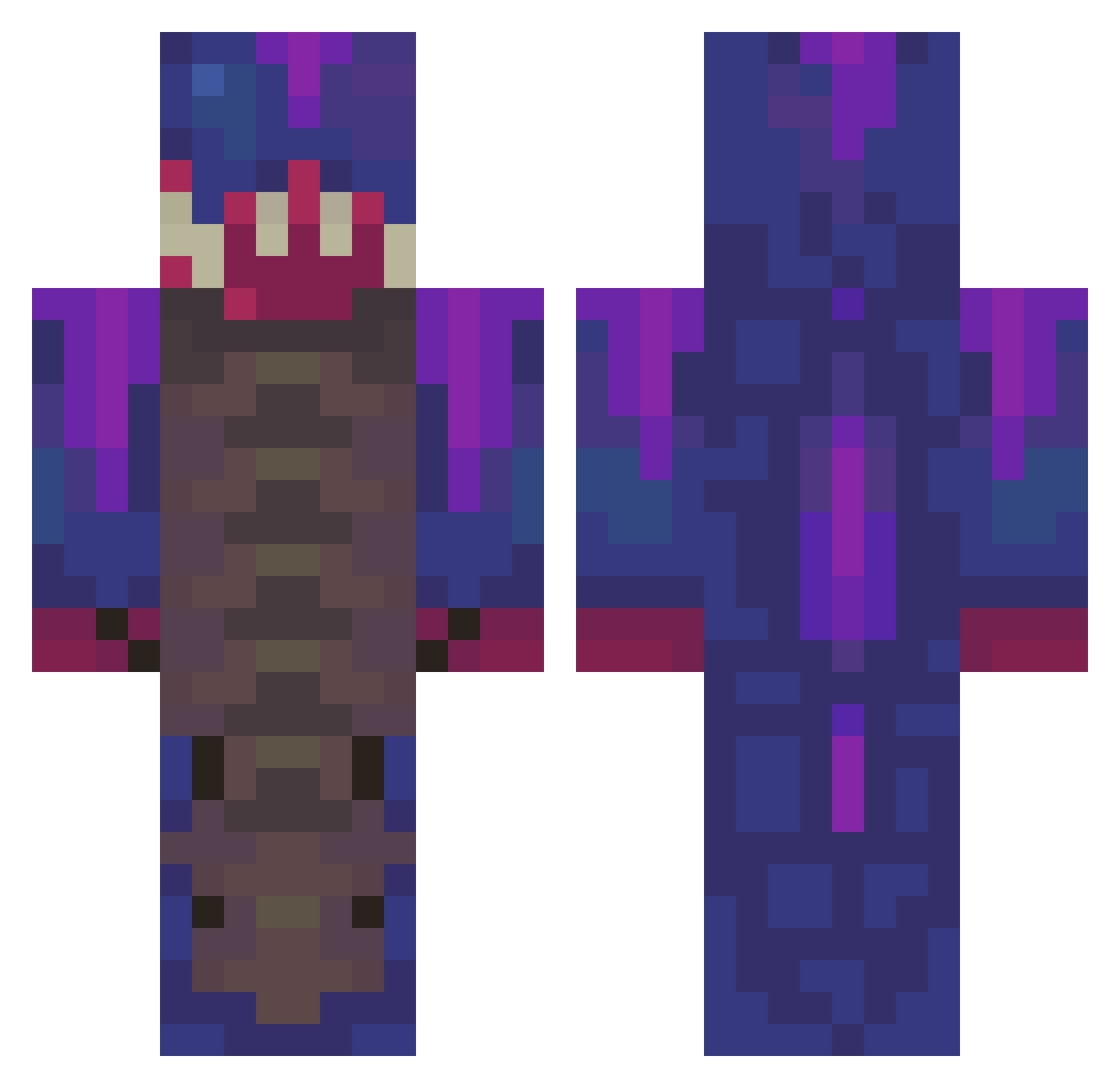 YikesTrux Minecraft skin, front and back view