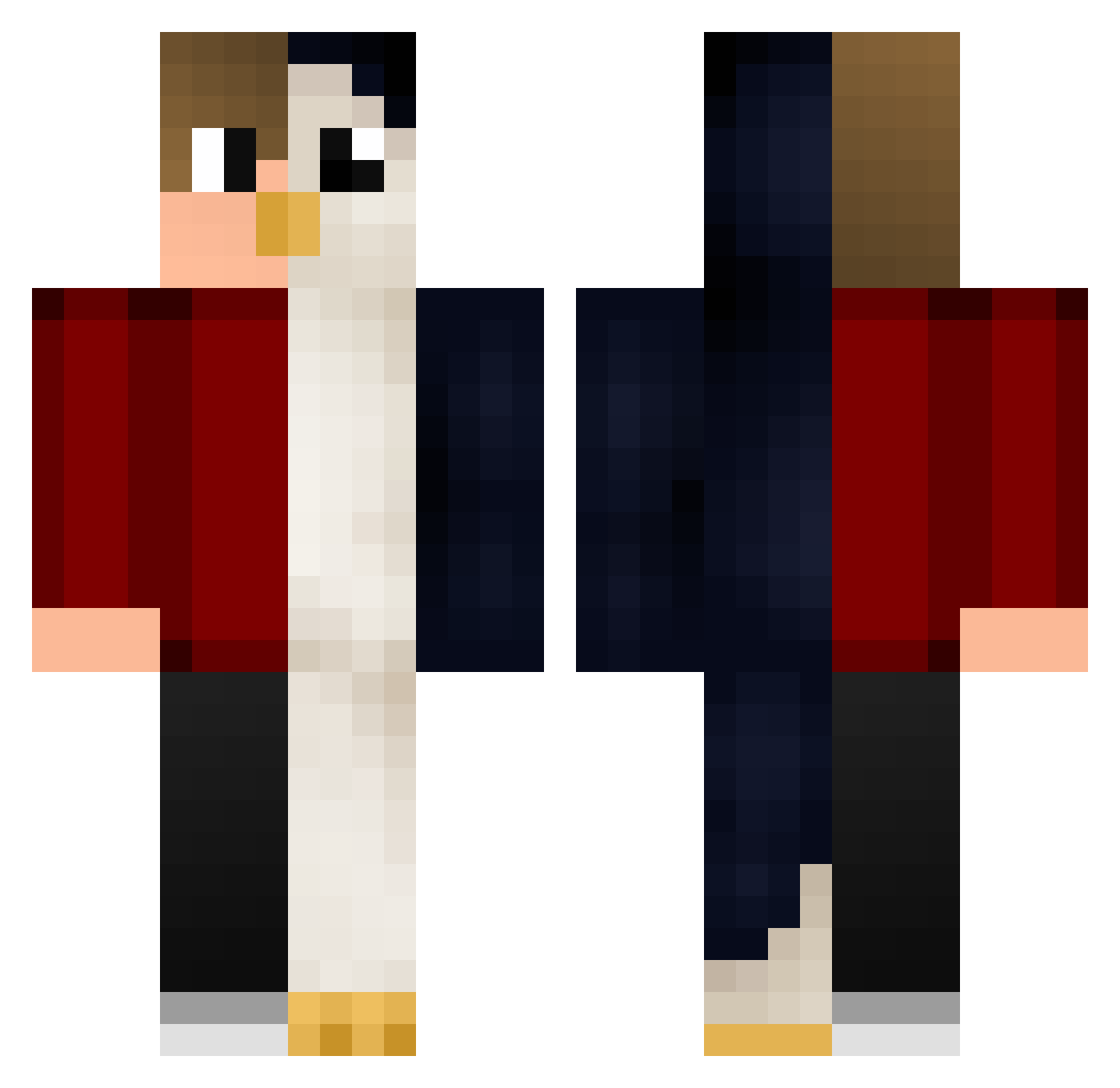 Pingviinivoima Minecraft skin, front and back view