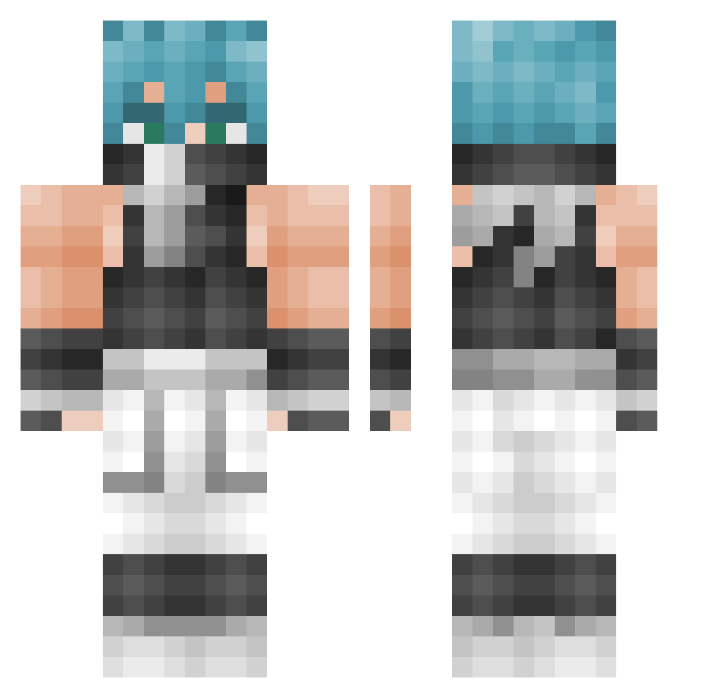 PiggyTempest Minecraft skin, front and back view
