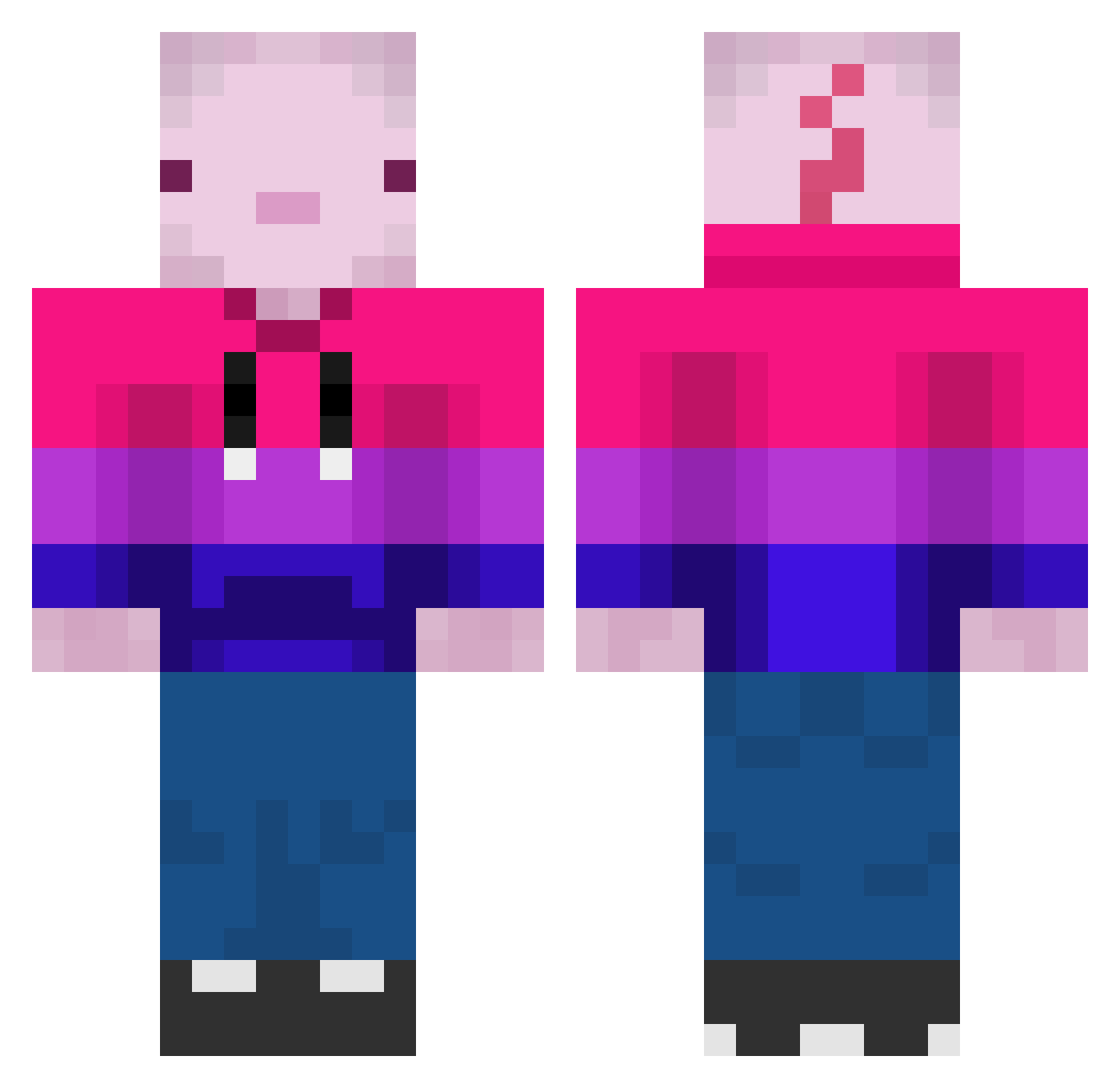 DE4DP00L Minecraft skin, front and back view