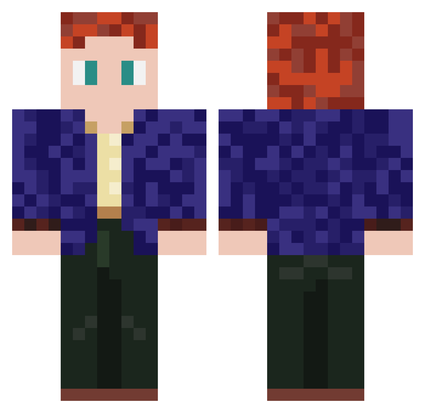 Theophilus Minecraft skin, front and back view