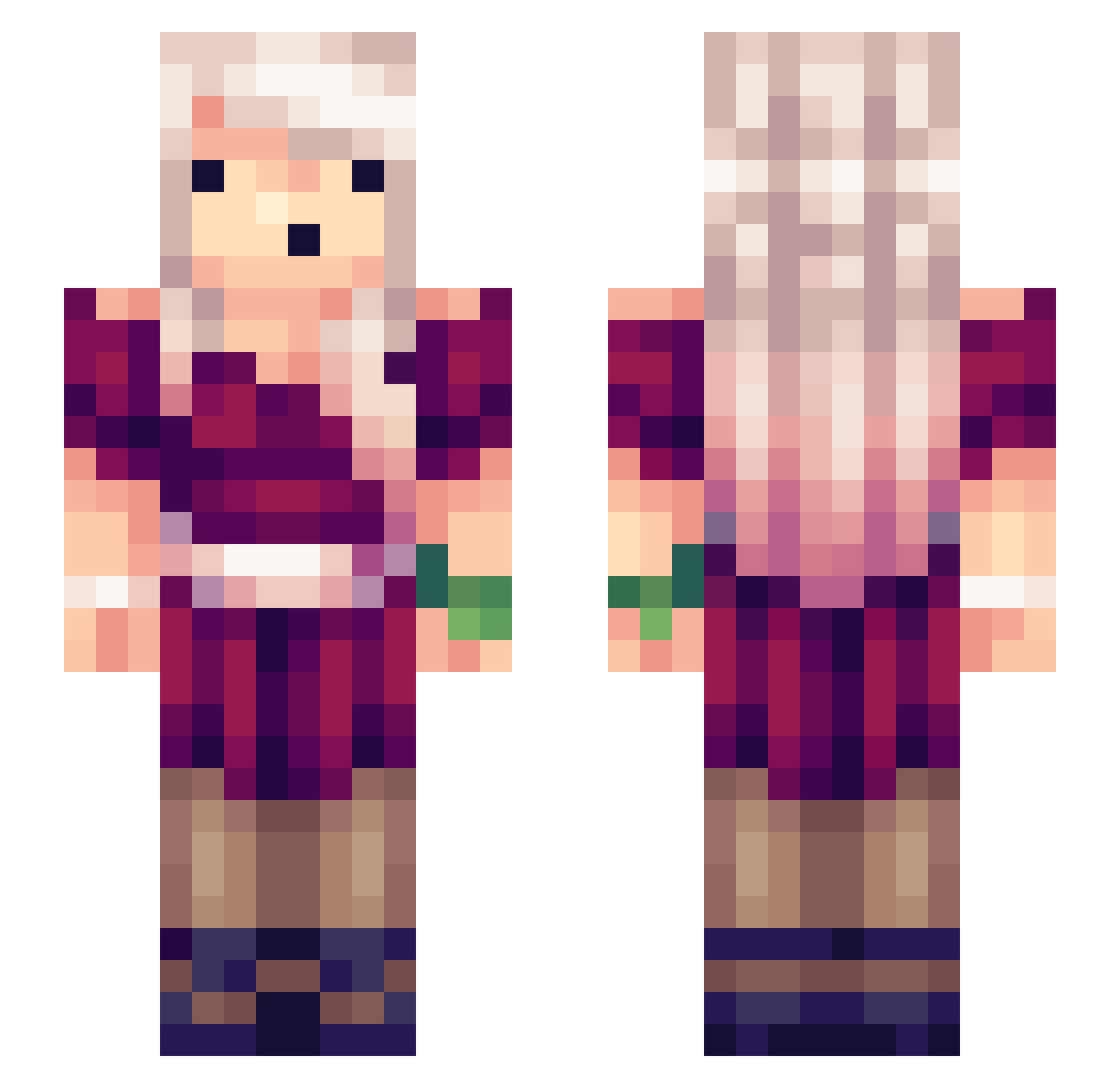 Maestros Minecraft skin, front and back view