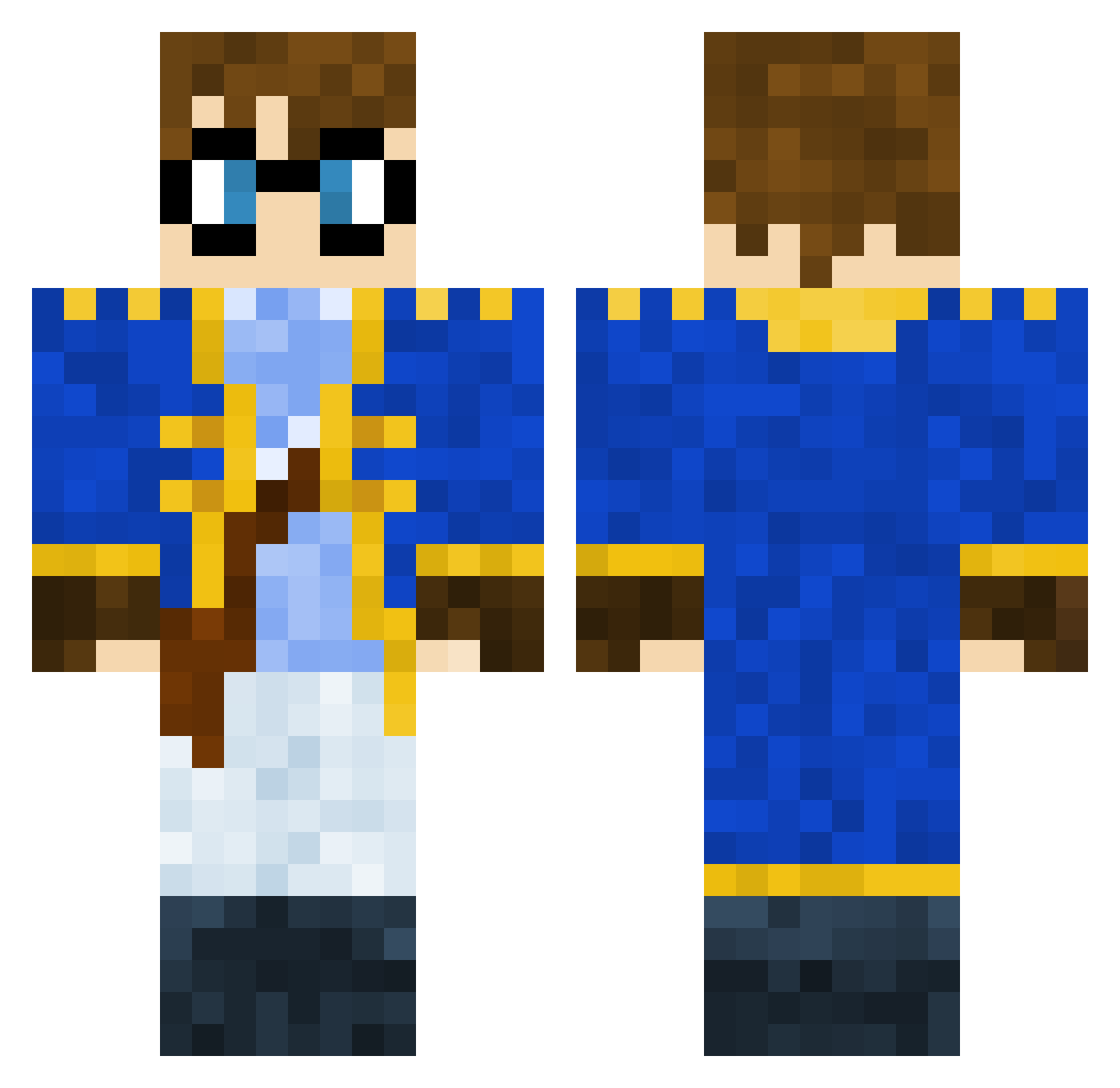 zwitterionic Minecraft skin, front and back view
