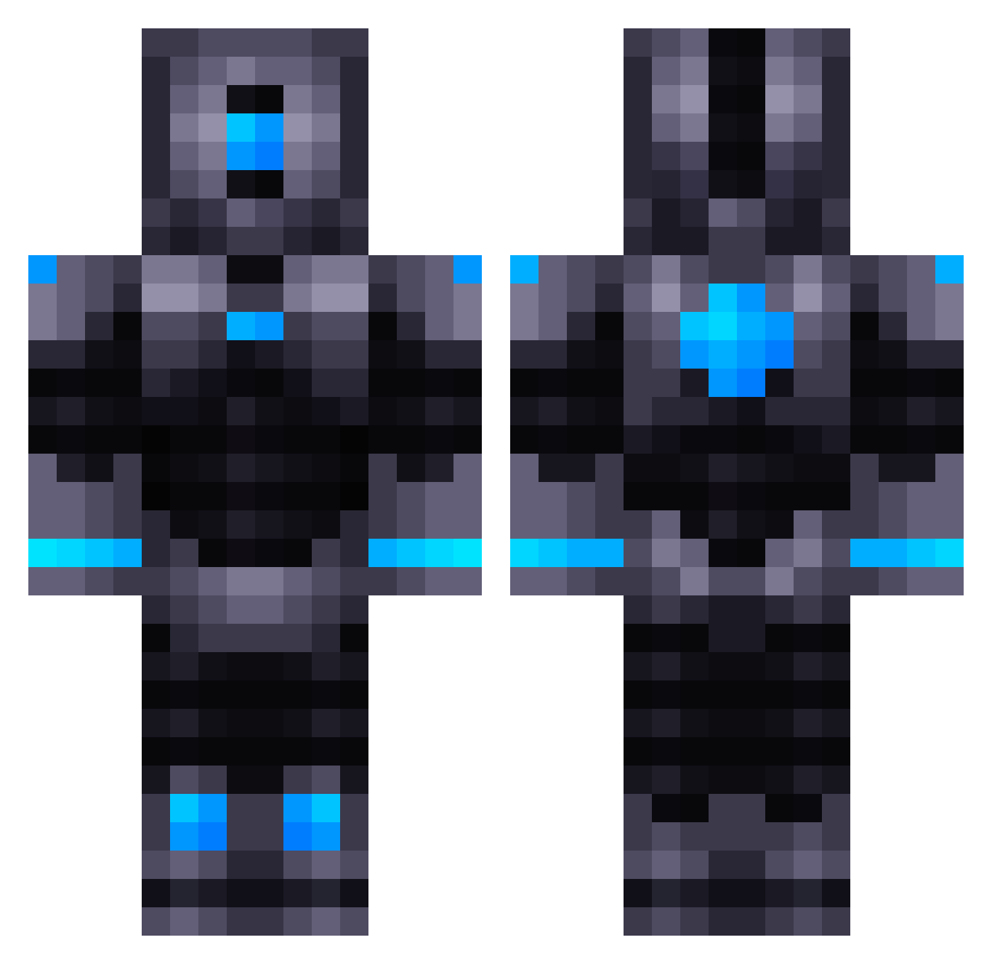 WumboBlaster Minecraft skin, front and back view