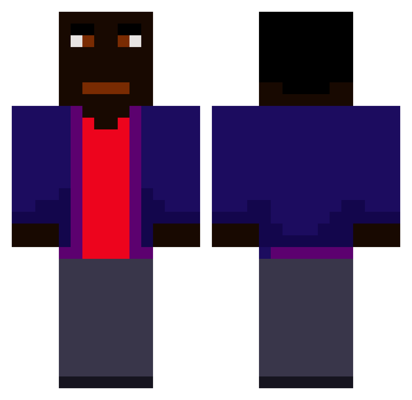PurpleAkki Minecraft skin, front and back view