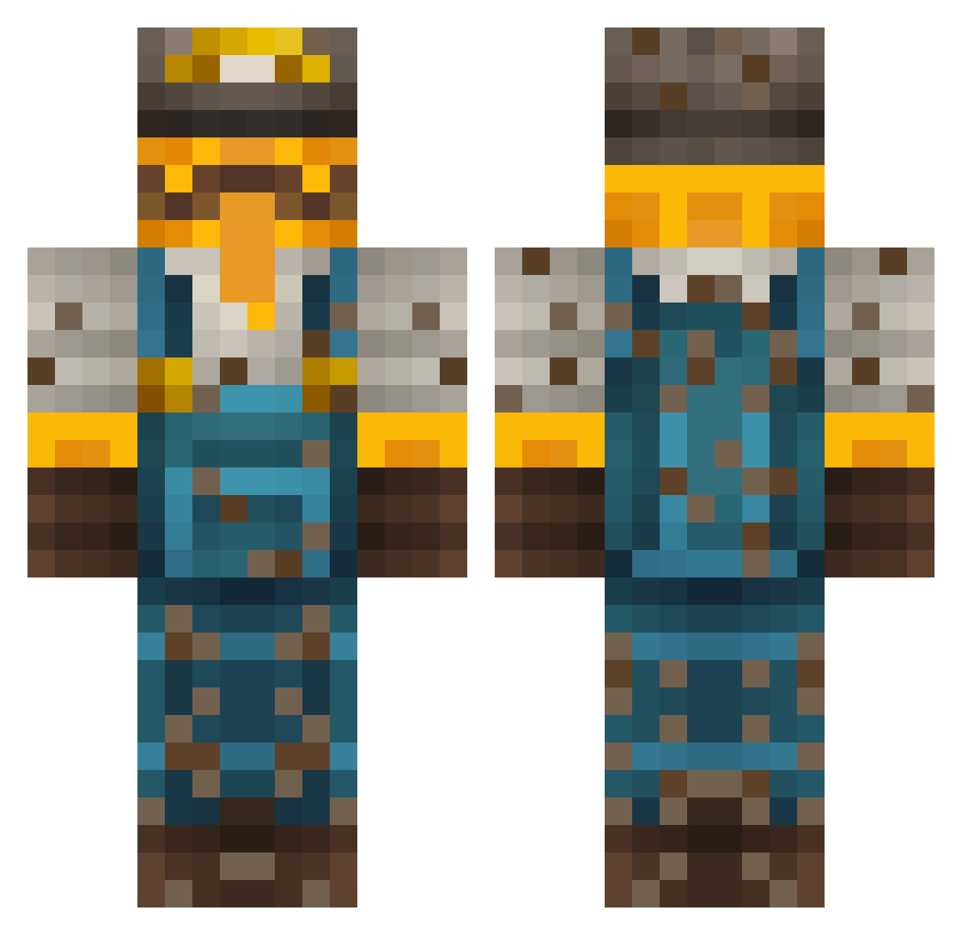 MrWaffs Minecraft skin, front and back view