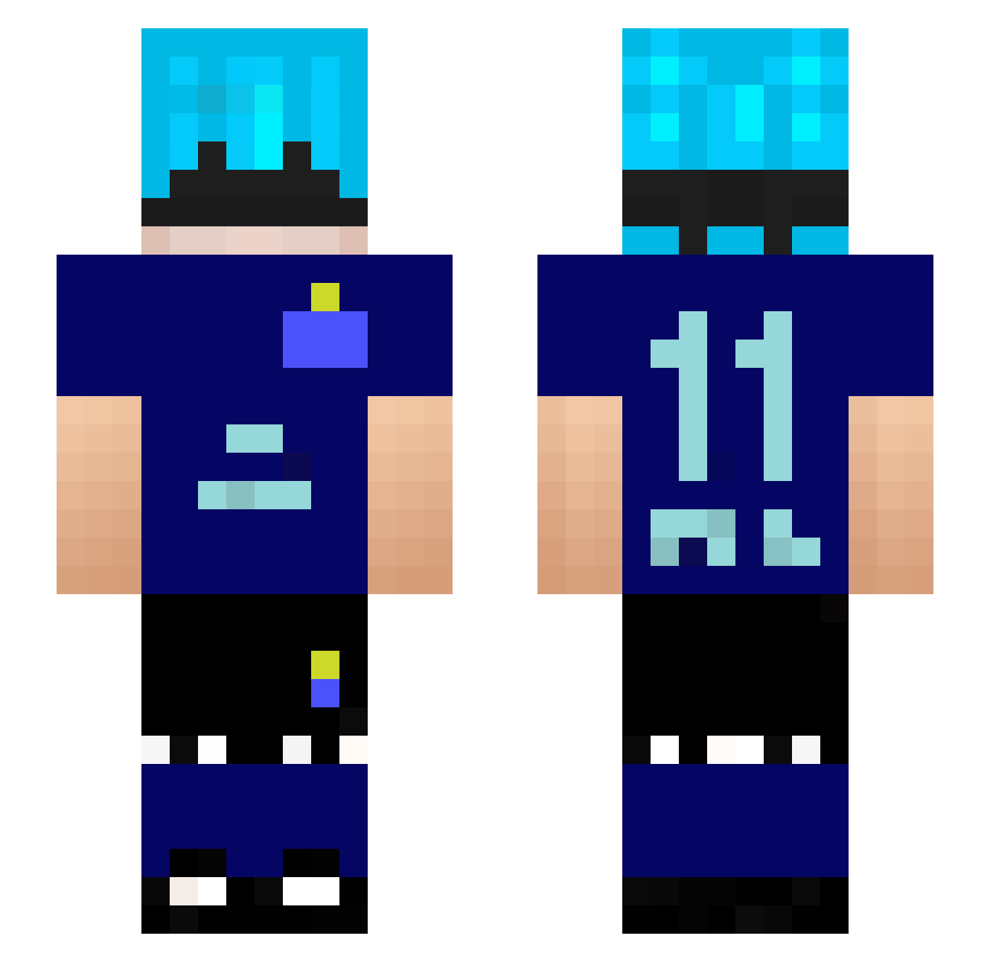 AquapaulHD Minecraft skin, front and back view