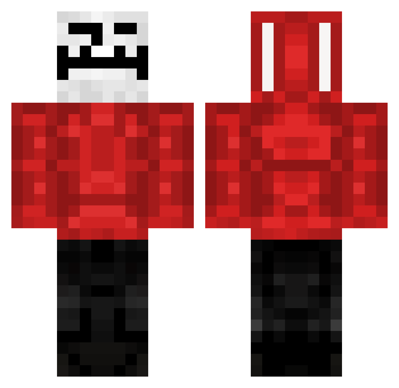 TrollFacee Minecraft skin, front and back view