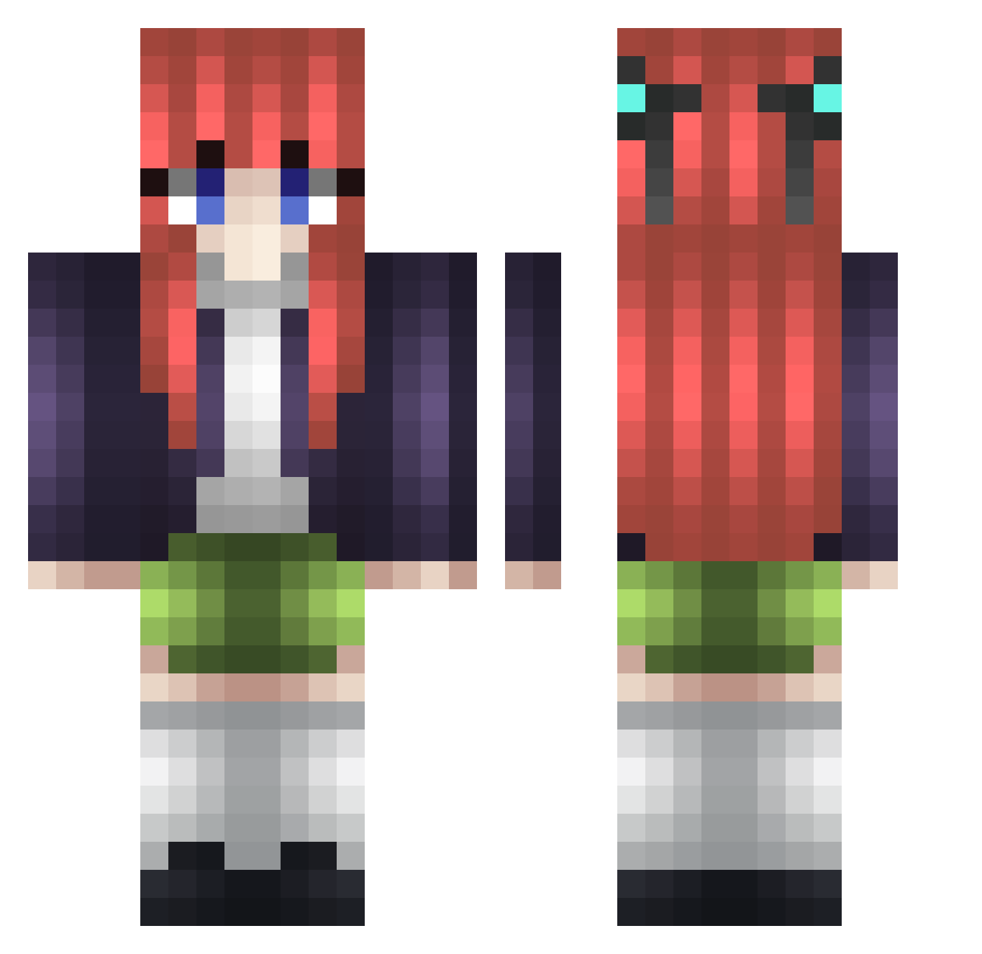 Specter_Nakano Minecraft skin, front and back view