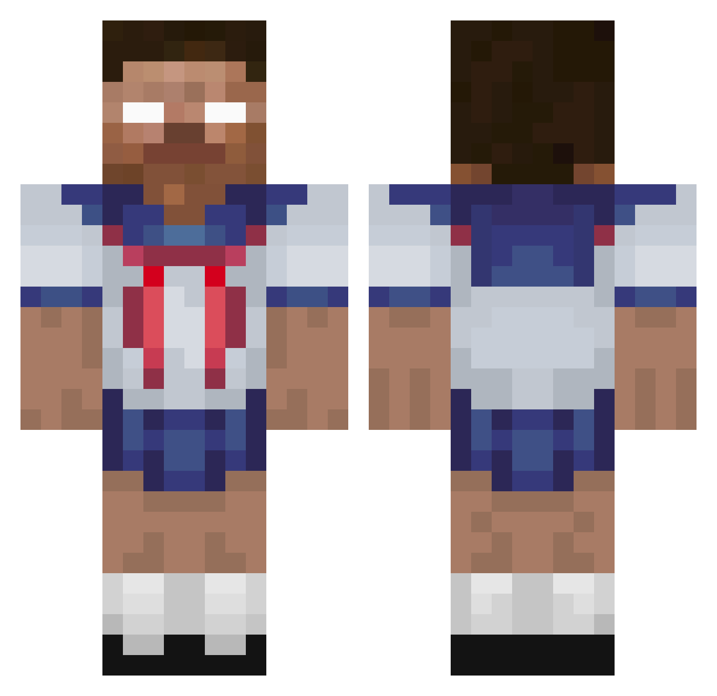 Multipronged Minecraft skin, front and back view