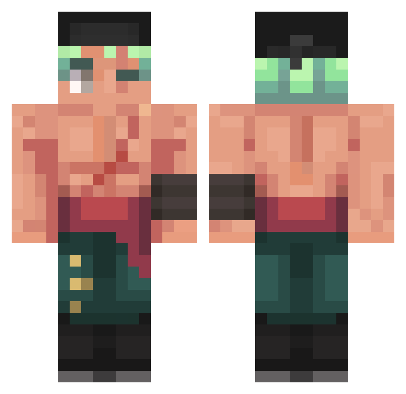 Doombino Minecraft skin, front and back view