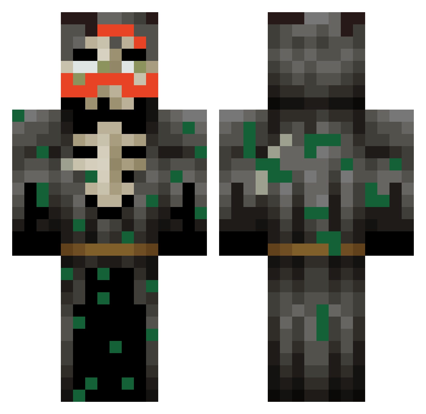 SpookyDoot Minecraft skin, front and back view