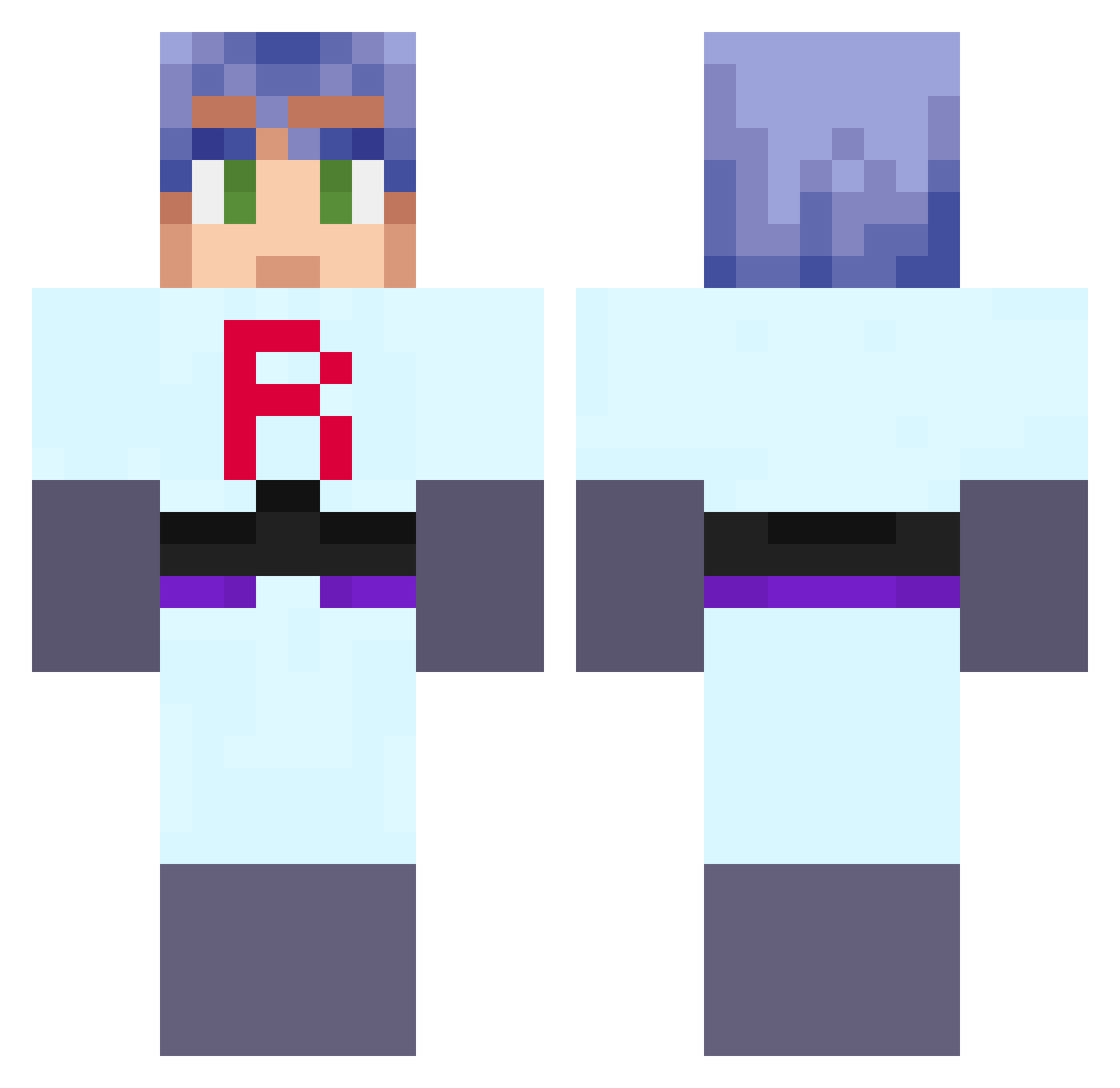 loolx Minecraft skin, front and back view