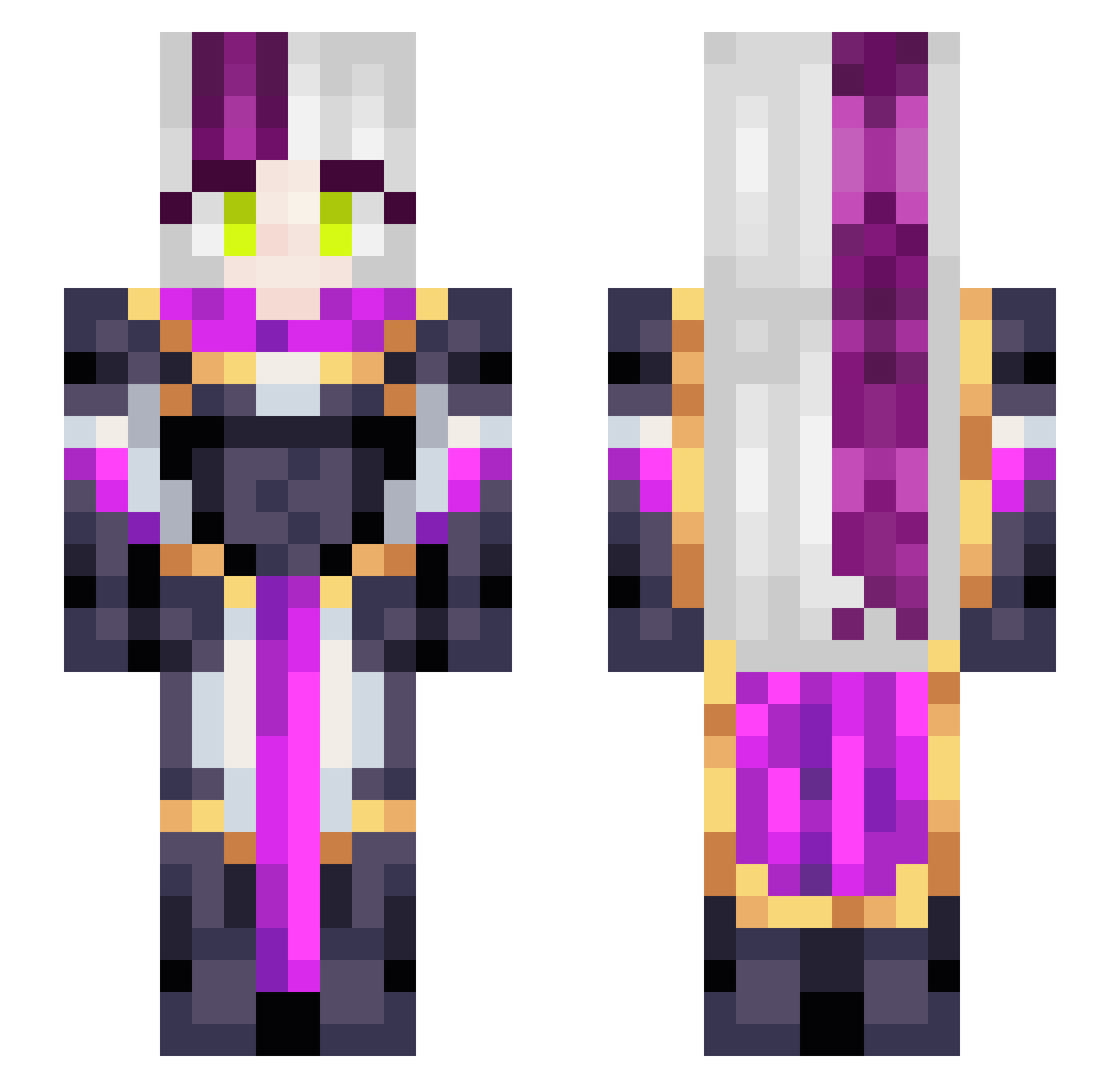 TulosZero Minecraft skin, front and back view