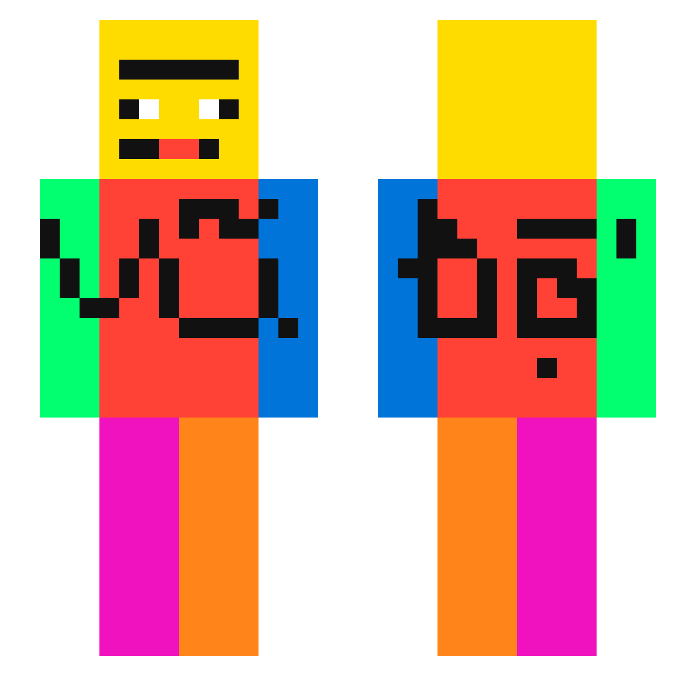 Vubapcorn Minecraft skin, front and back view