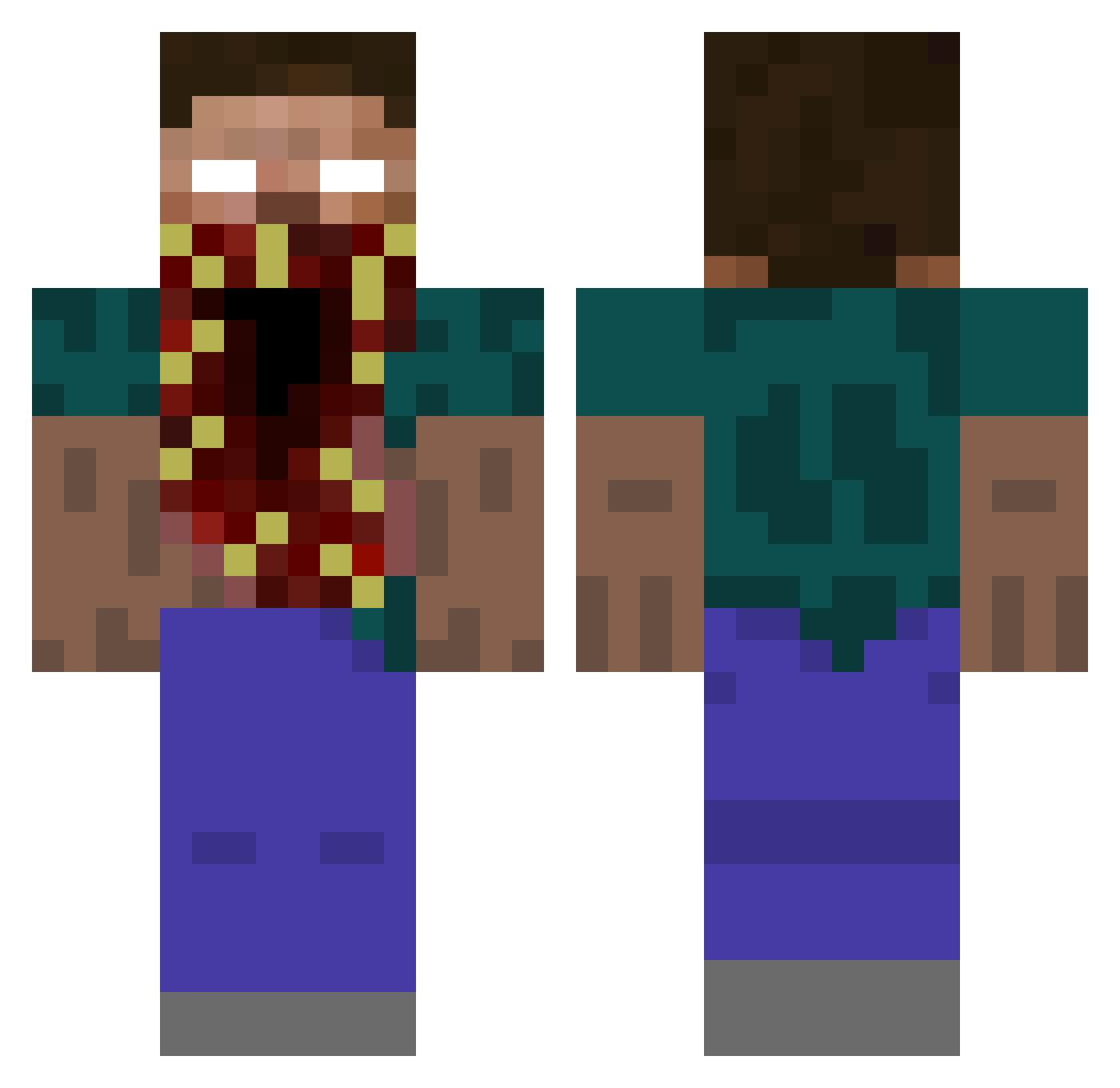 RainbowPeepo Minecraft skin, front and back view