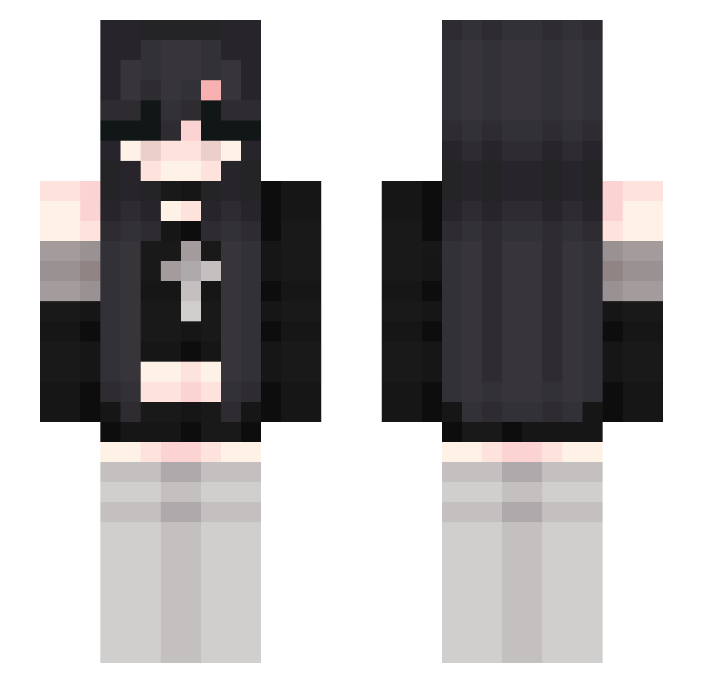 JaneAndFinch Minecraft skin, front and back view