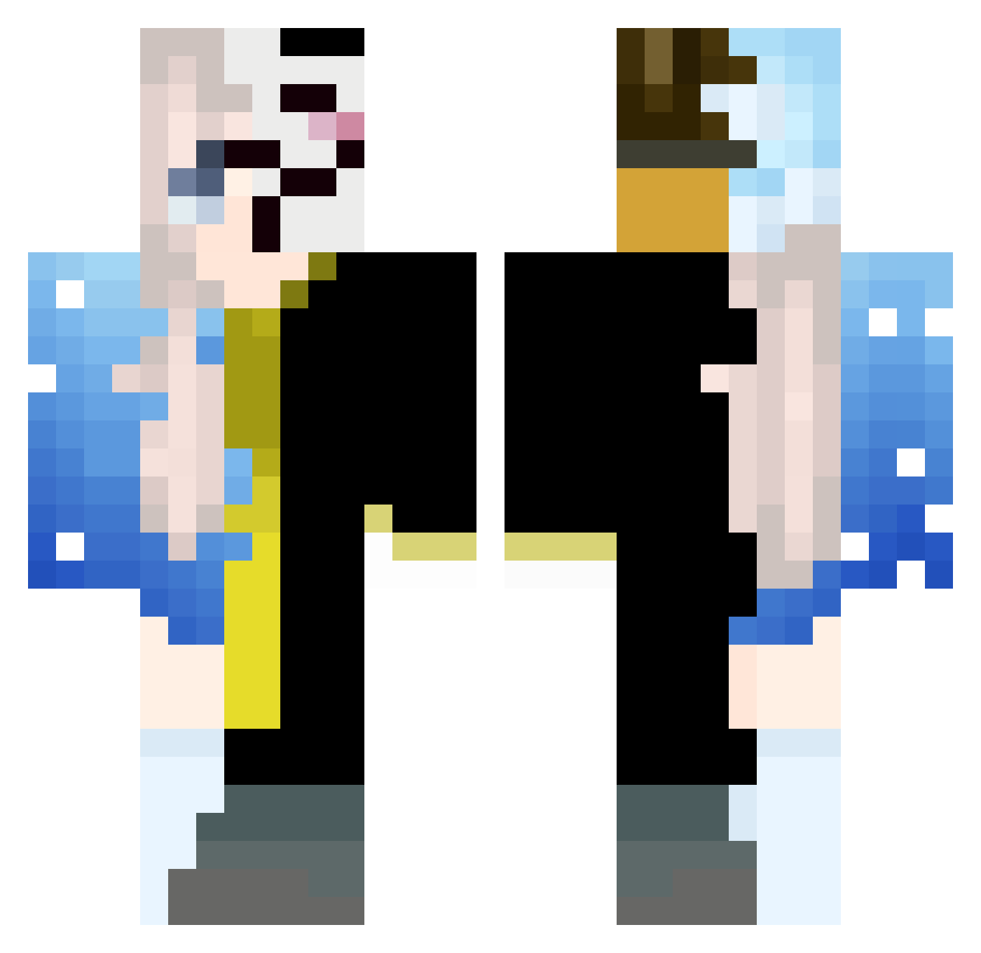 Steke737 Minecraft skin, front and back view