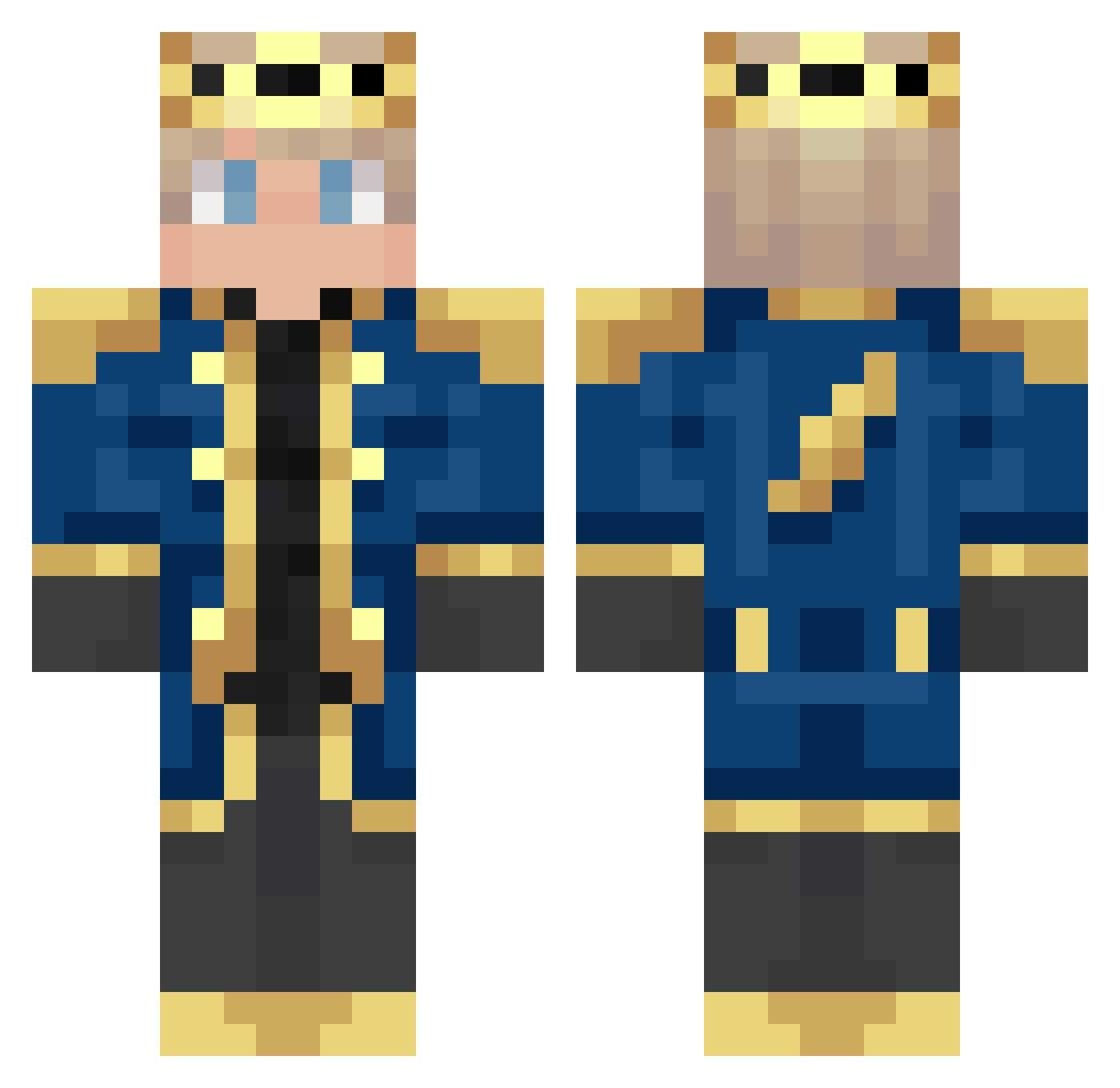 wordythebyrd Minecraft skin, front and back view