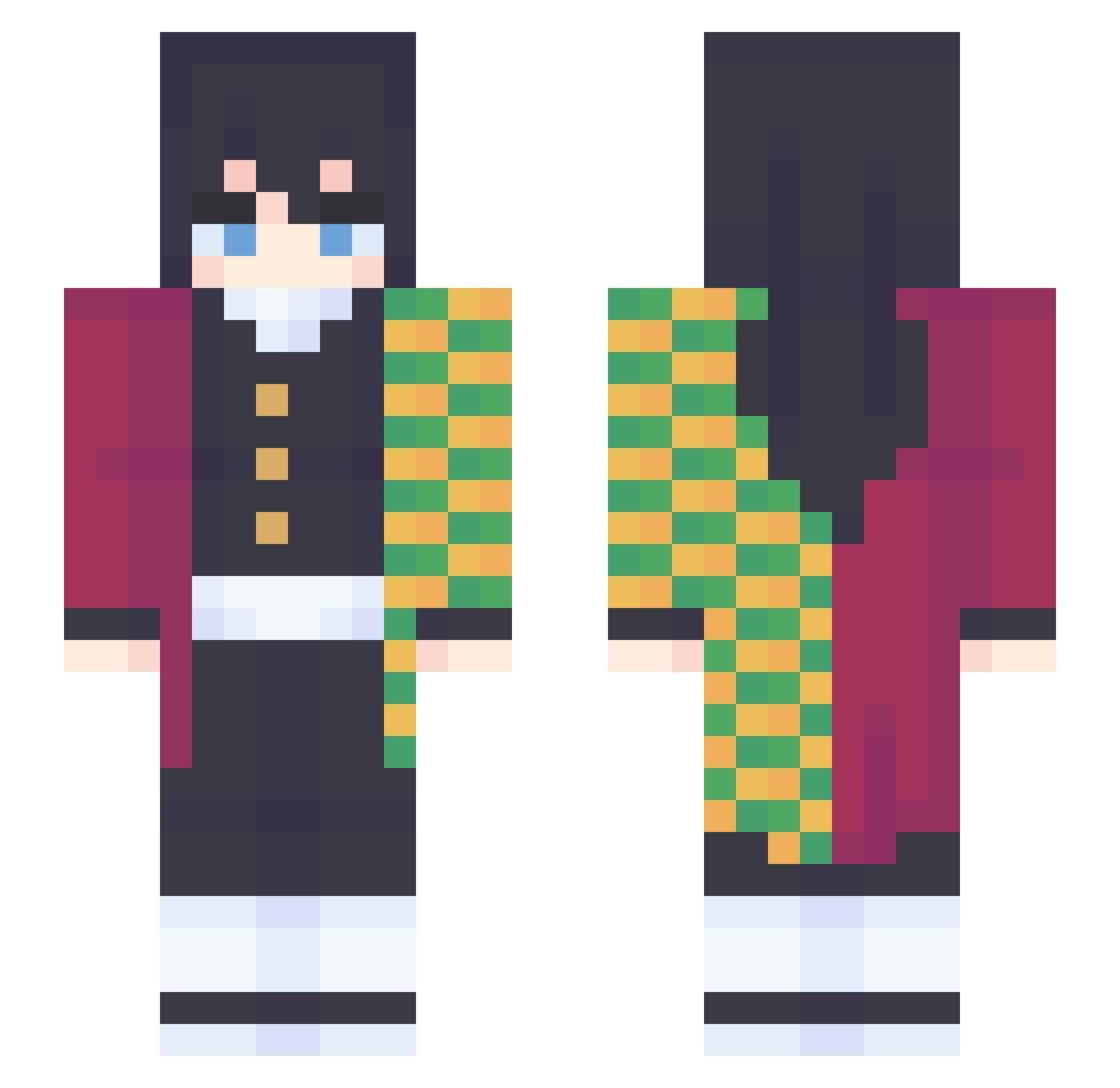 Rapskaii Minecraft skin, front and back view