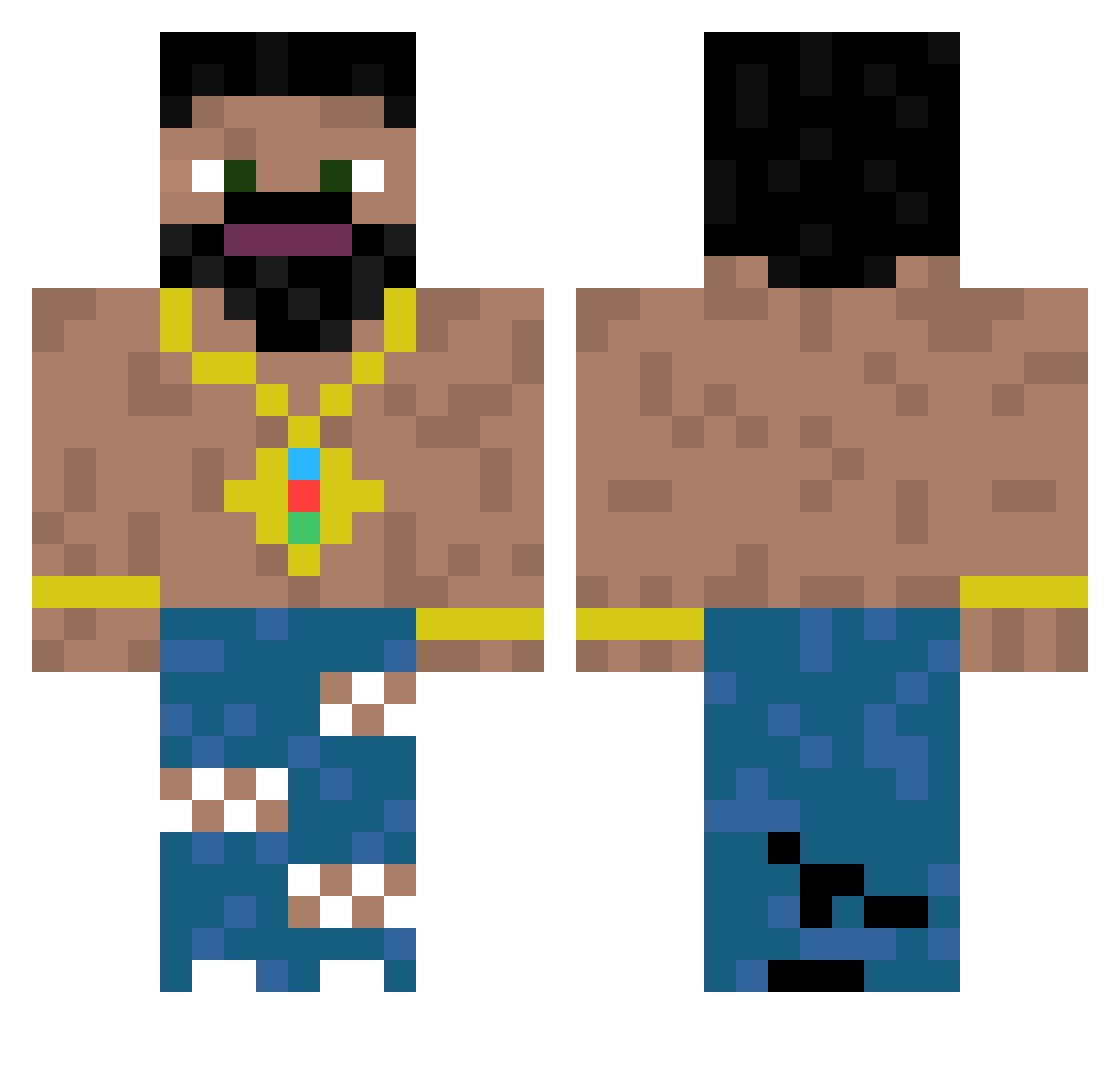 Pichuc Minecraft skin, front and back view