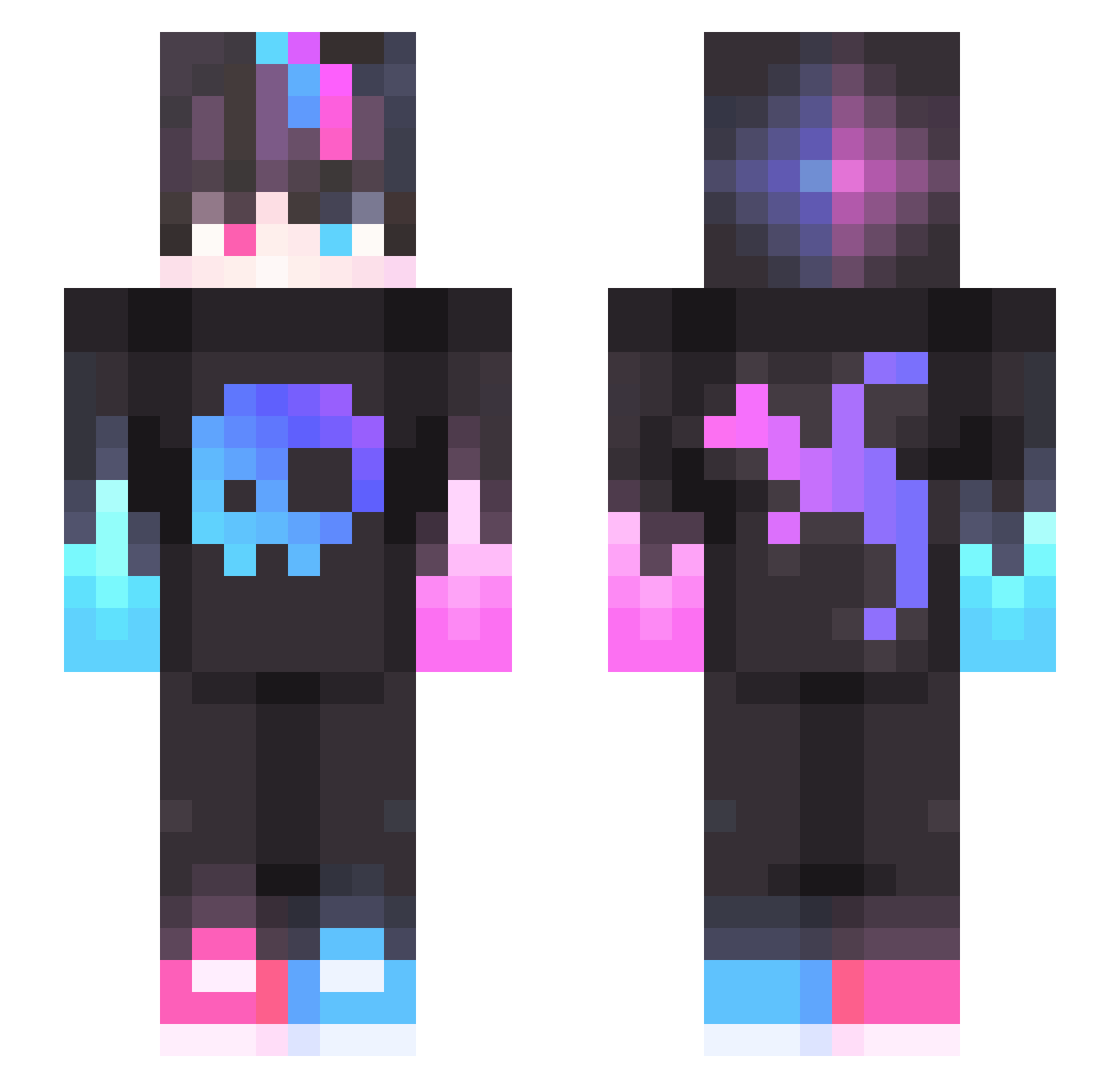 Xyann554 Minecraft skin, front and back view