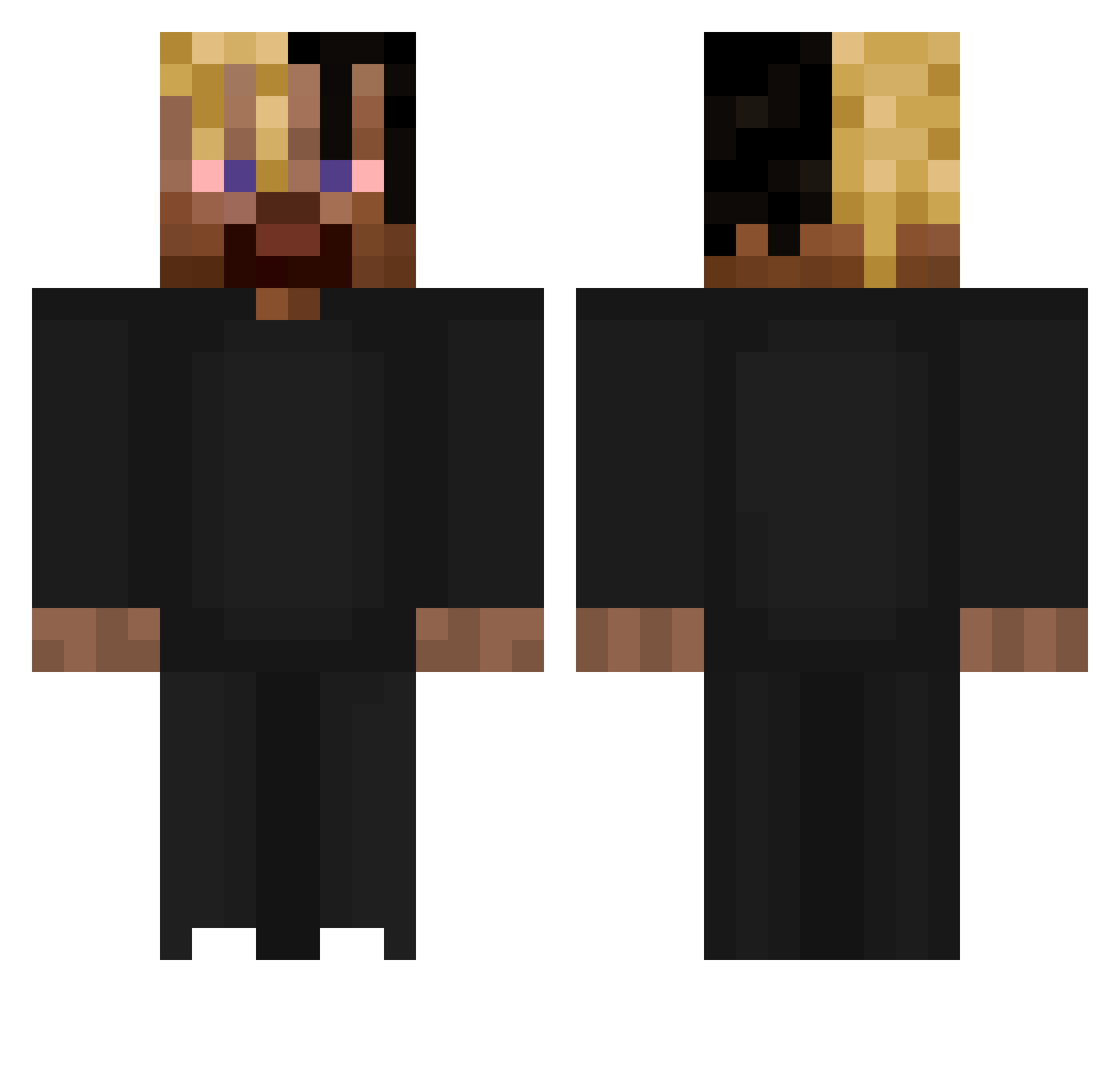 Restiva Minecraft skin, front and back view