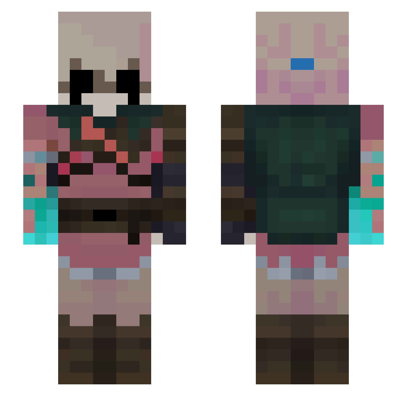 CobbleCC Minecraft skin, front and back view