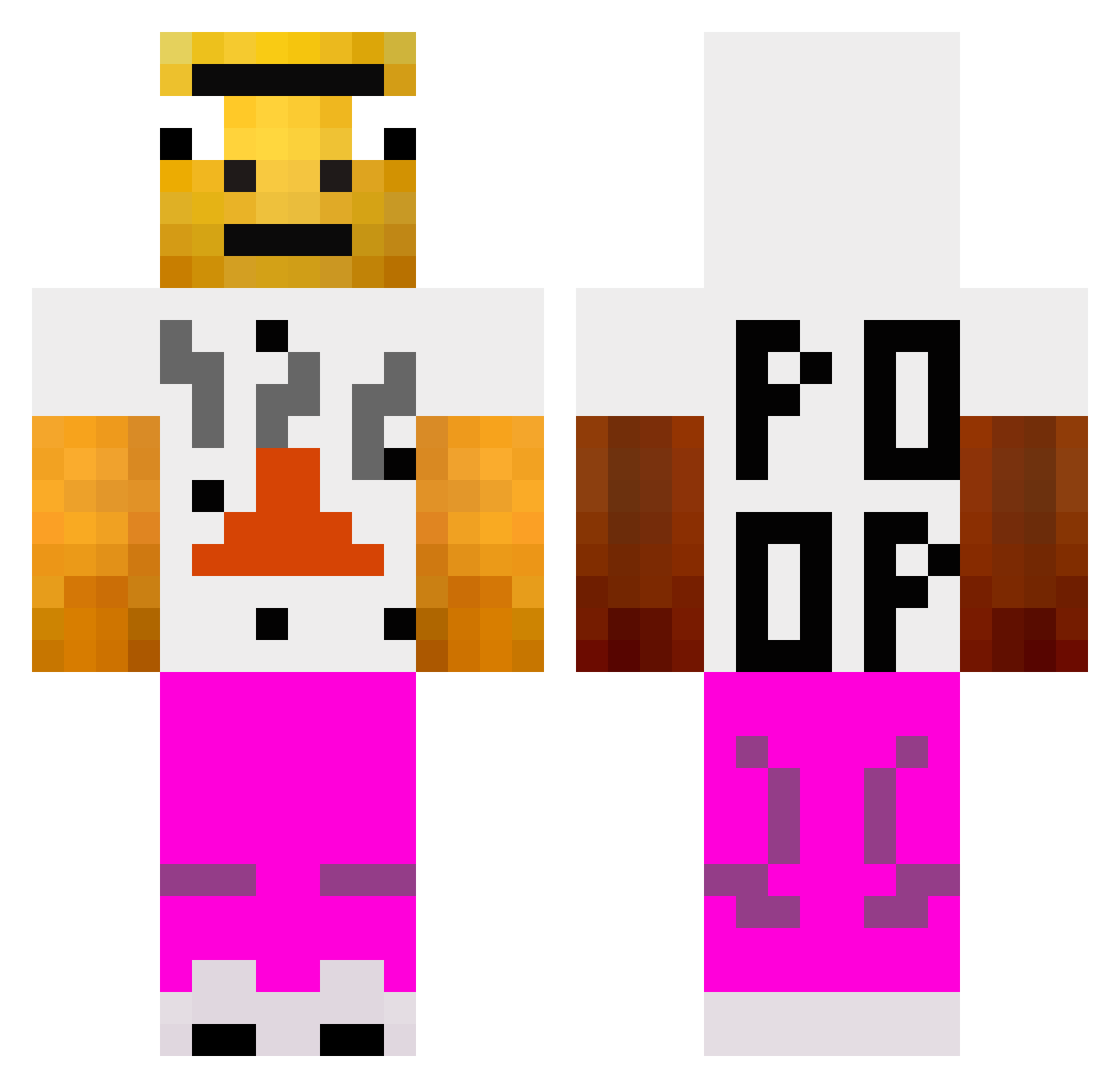ToasterFoxPC Minecraft skin, front and back view